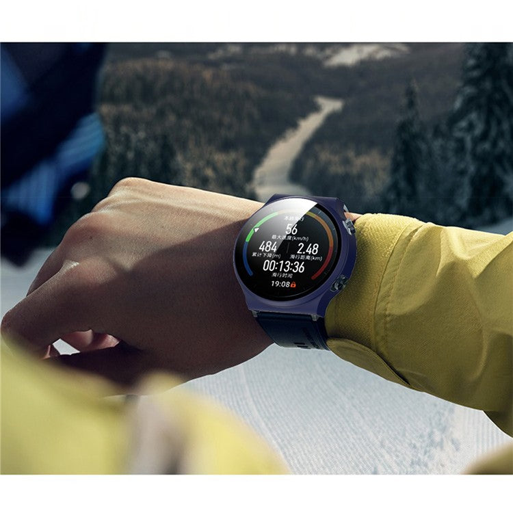 Smartwatch Electroplated Matte PC Frame Cover with Tempered Glass Screen Protector for Huawei Watch GT 2 Pro - Blue