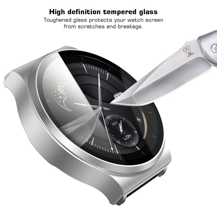 Smartwatch Electroplated Matte PC Frame Cover with Tempered Glass Screen Protector for Huawei Watch GT 2 Pro - Silver
