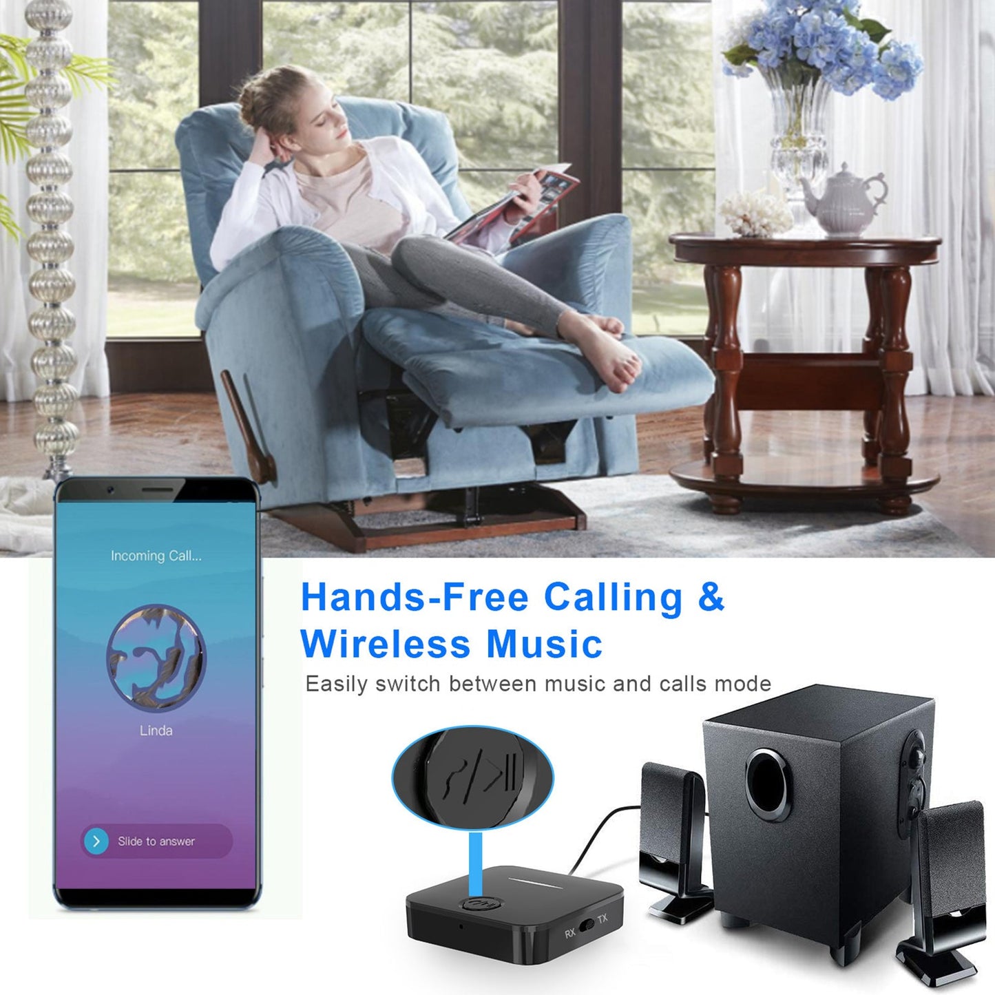 Bluetooth 5.0 Receiver Transmitter Handsfree Plug & Play W/ 3.5mm AUX for PC