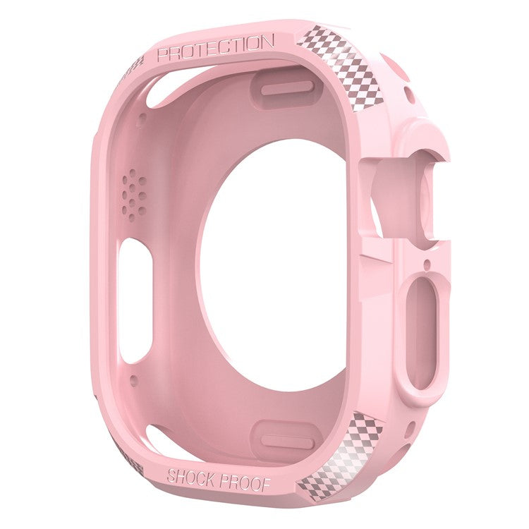 For Apple Watch Ultra 2 49mm / Ultra 49mm Carbon Fiber Texture TPU Watch Case Cushion Reinforced Corners Shockproof Protective Bumper Frame Cover - Pink