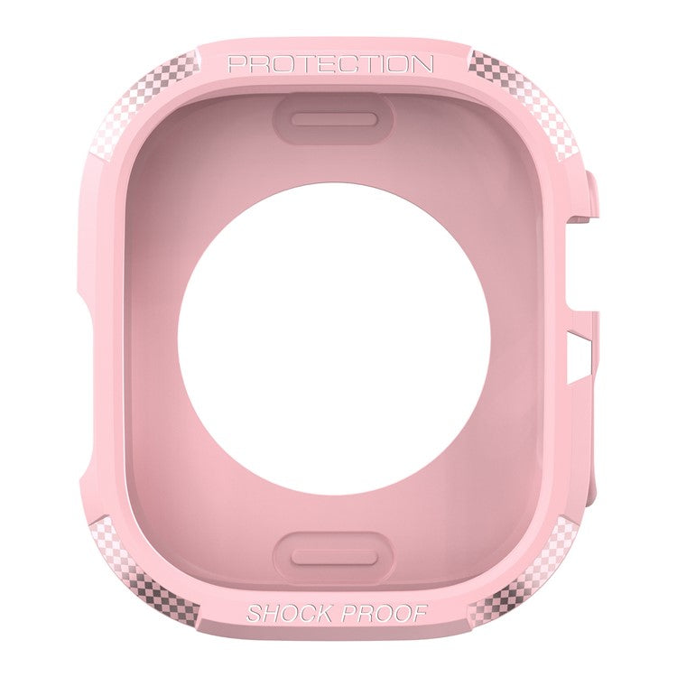 For Apple Watch Ultra 2 49mm / Ultra 49mm Carbon Fiber Texture TPU Watch Case Cushion Reinforced Corners Shockproof Protective Bumper Frame Cover - Pink