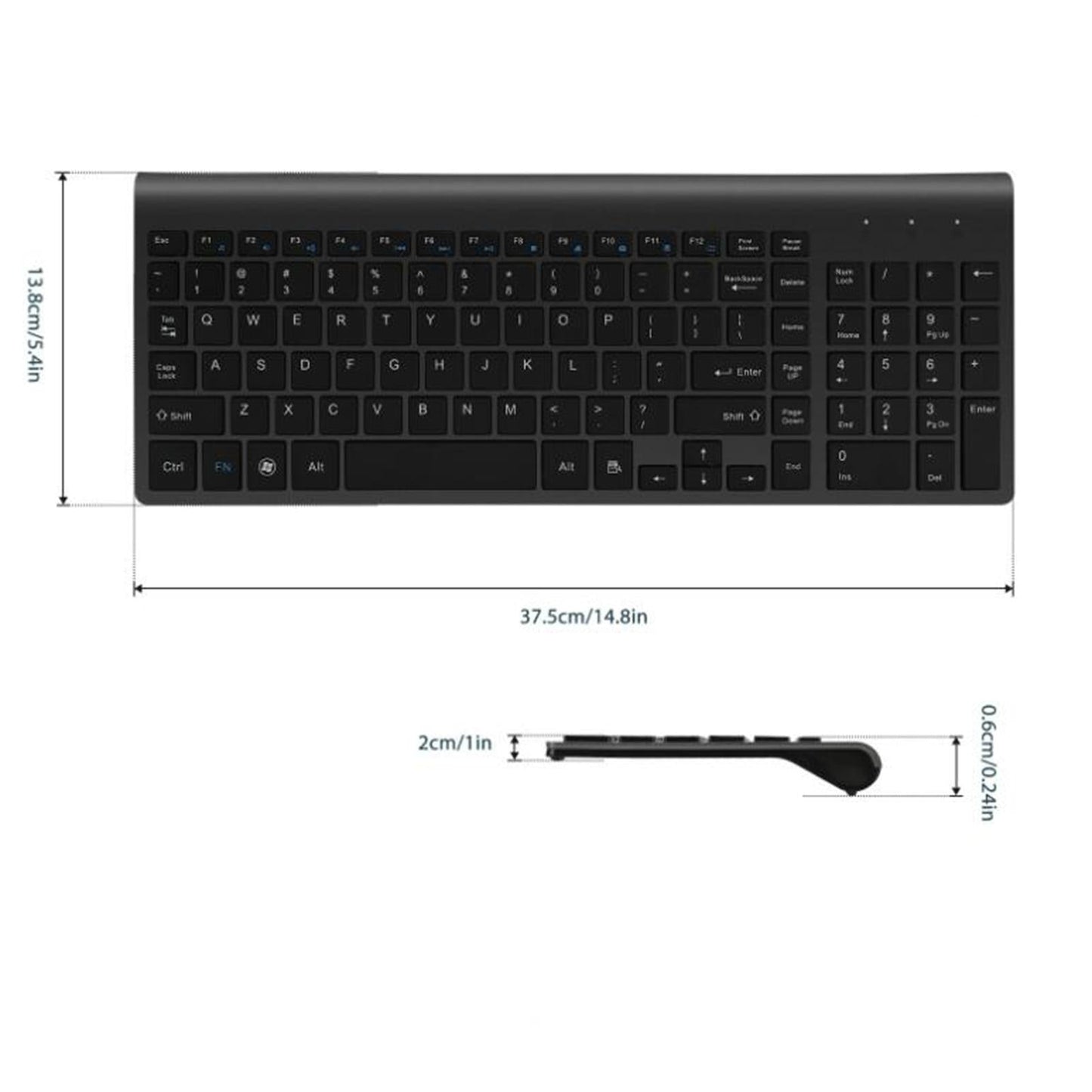 Desktop Slim 2.4G Wireless Keyboard Quiet for PC Laptop Numeric Keypad Black