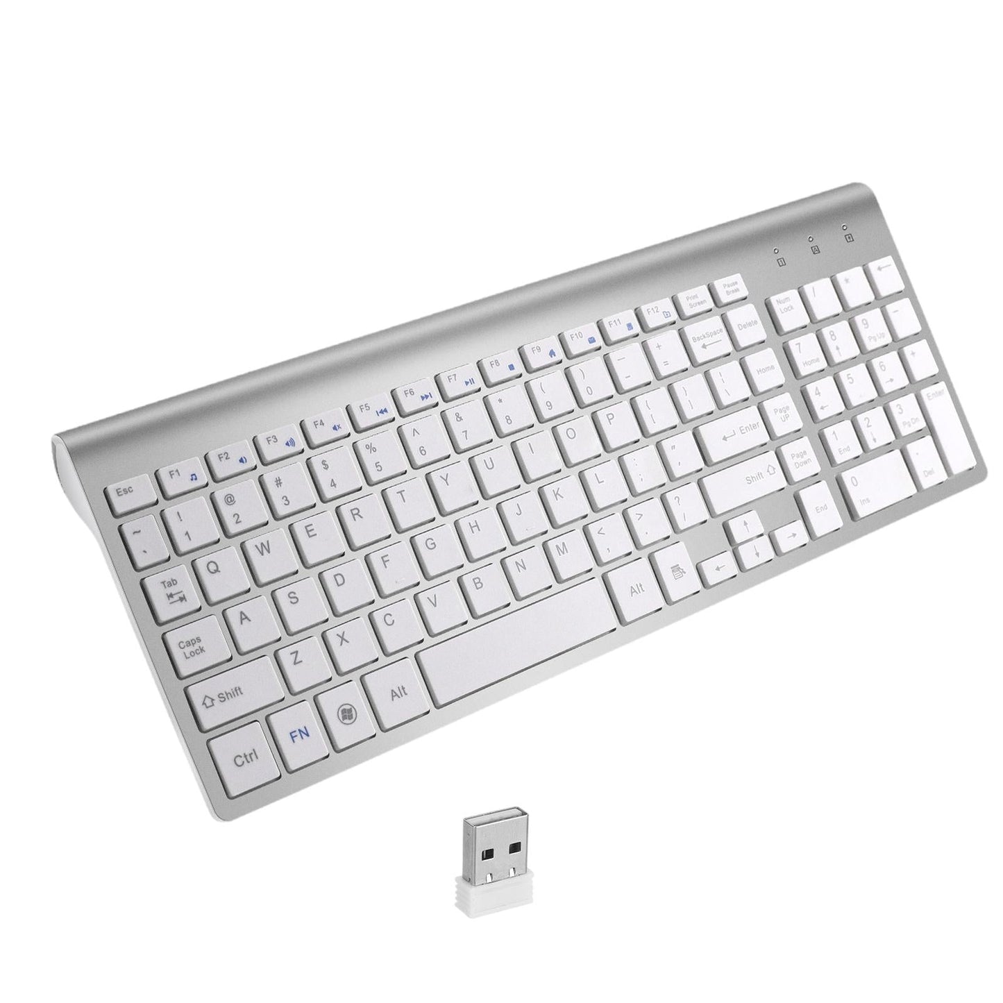 Desktop Slim 2.4G Wireless Keyboard Quiet for PC Laptop Numeric Keypad Silver White