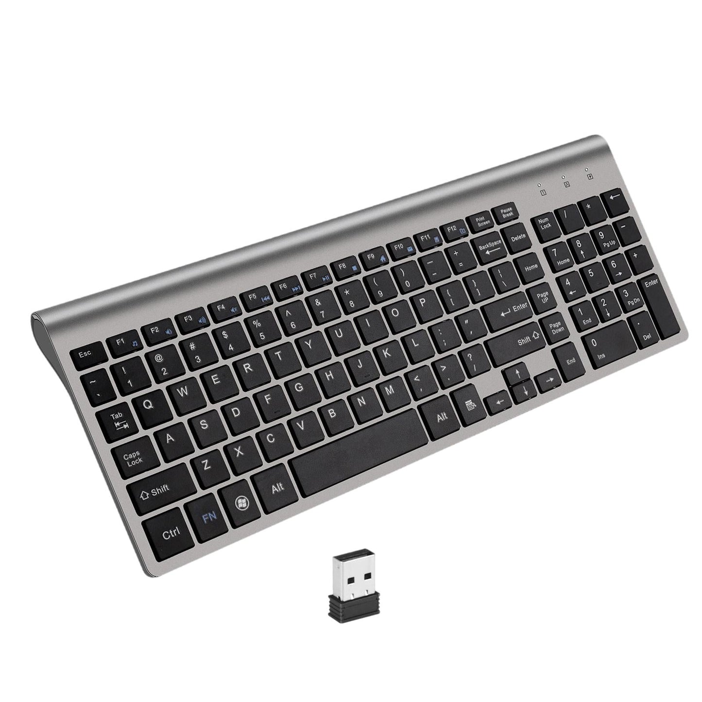 Desktop Slim 2.4G Wireless Keyboard Quiet for PC Laptop Numeric Keypad Iron Grey