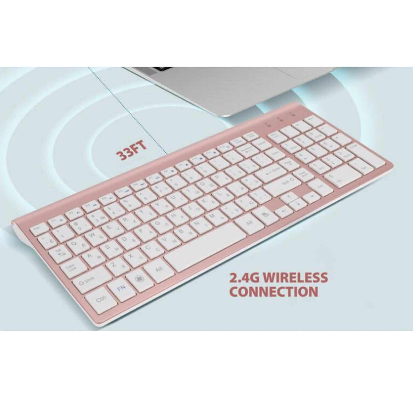 Desktop Slim 2.4G Wireless Keyboard Quiet for PC Laptop Numeric Keypad Rose Gold