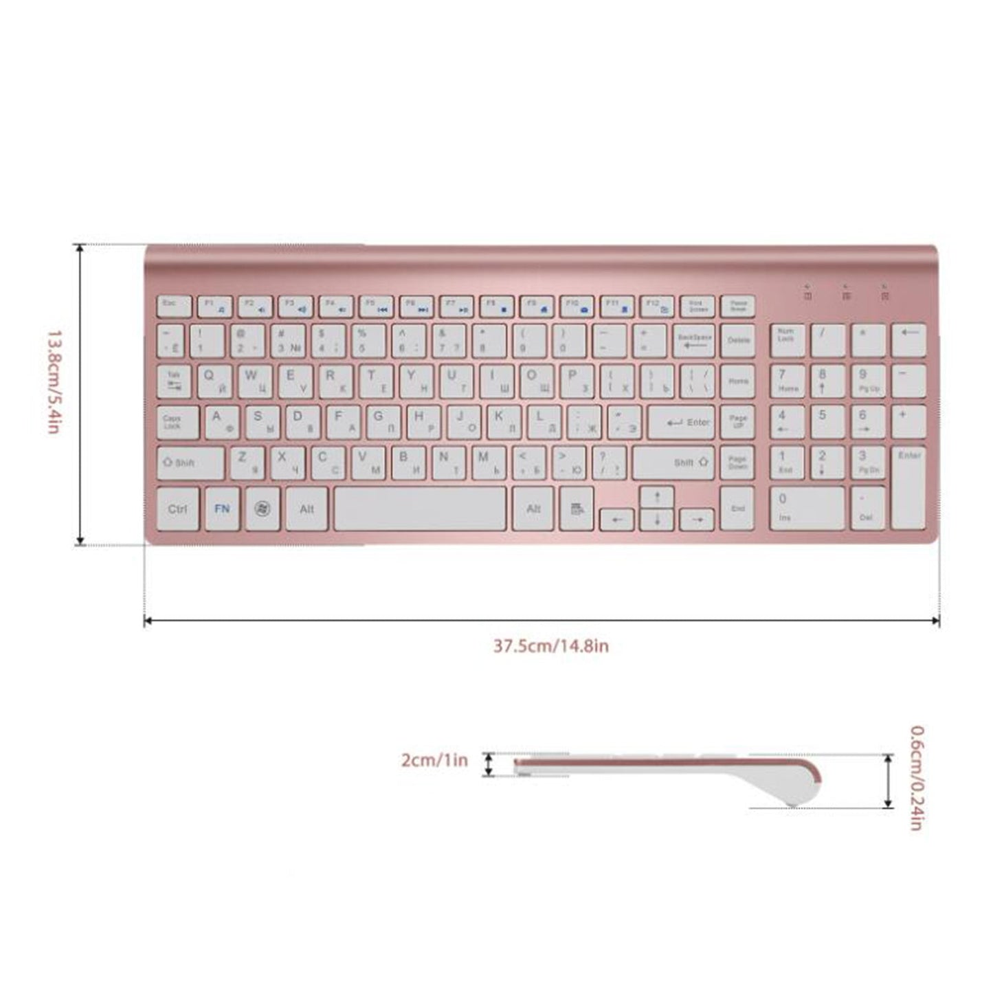 Desktop Slim 2.4G Wireless Keyboard Quiet for PC Laptop Numeric Keypad Rose Gold