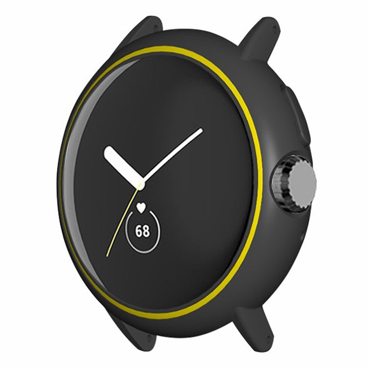 For Google Pixel Watch Hard PC Bumper Frame Cover Edge Protector with 20mm Adapter Connector - Black+Green