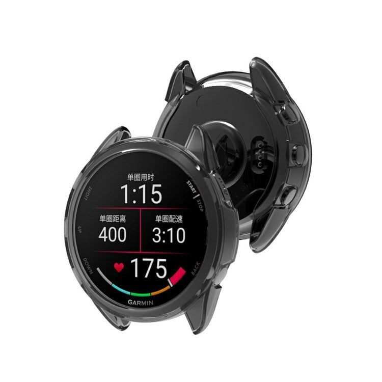 For Garmin Forerunner 165 Watch Case Half Cover Anti-drop TPU Watch Frame - Transparent Black