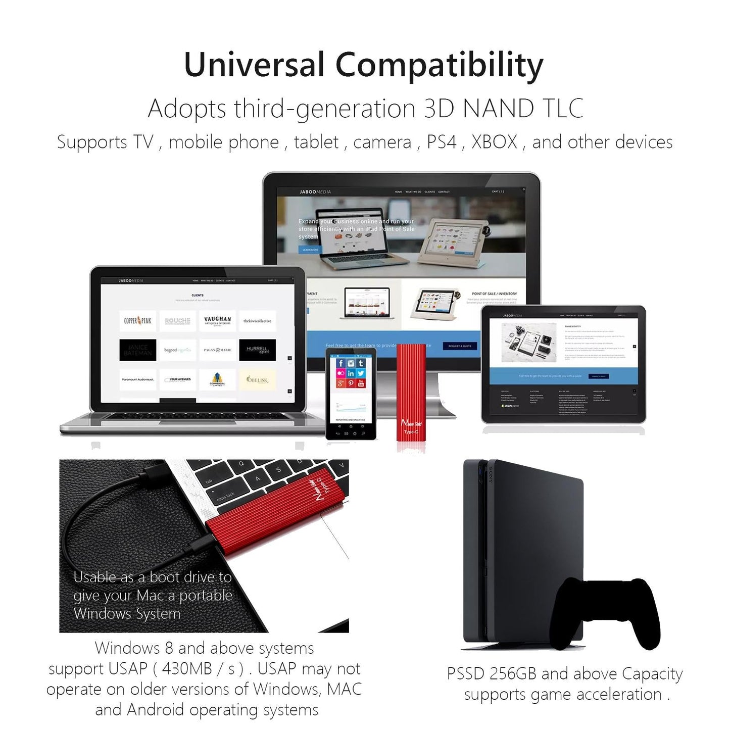 External SSD USB3.1 Solid State Disk for TV Phone Camera 500GB Red