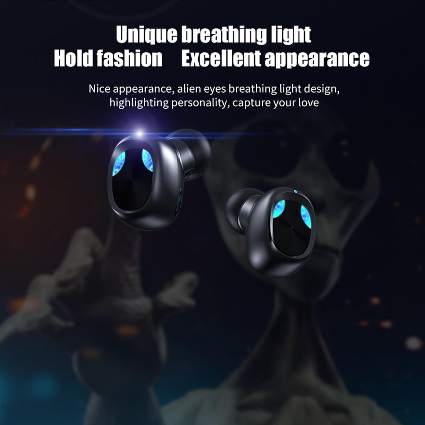 Wireless Bluetooth Earphones Touch Control LED Display TWS for Work black