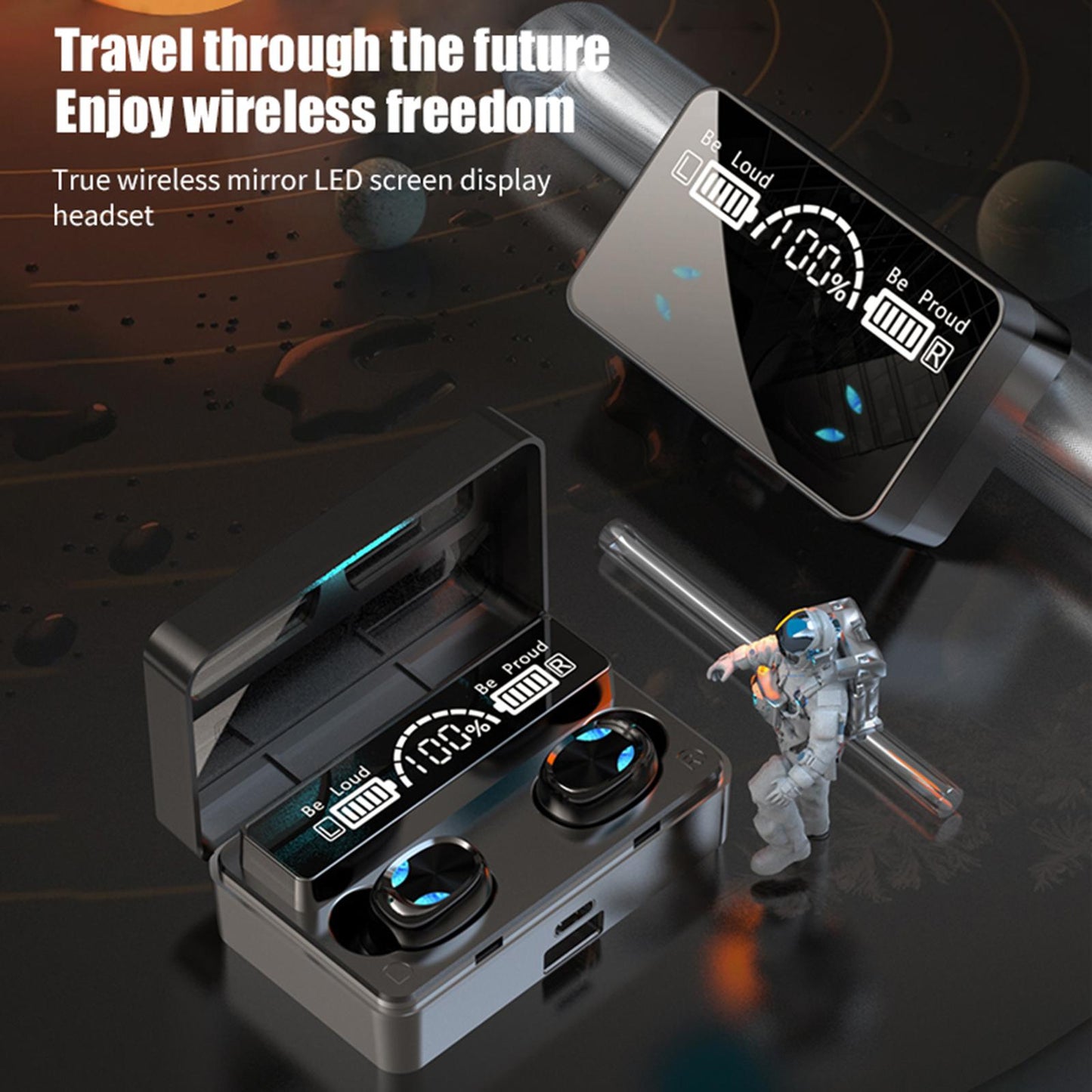 Wireless Bluetooth Earphones Touch Control LED Display TWS for Work white