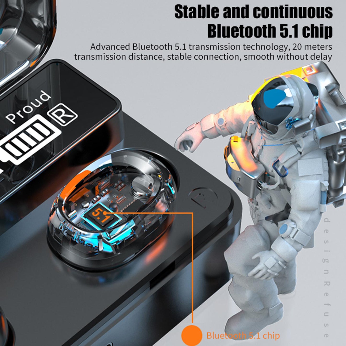 Wireless Bluetooth Earphones Touch Control LED Display TWS for Work white