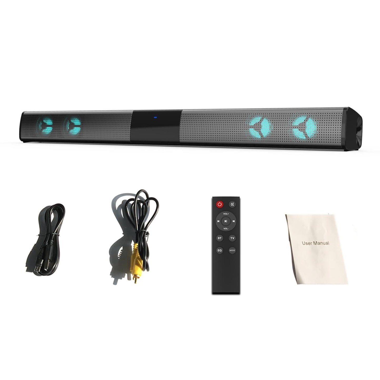 TV Sound Bar Bluetooth with 4 Speakers For PC 7 Color RGB Light Colorful Box