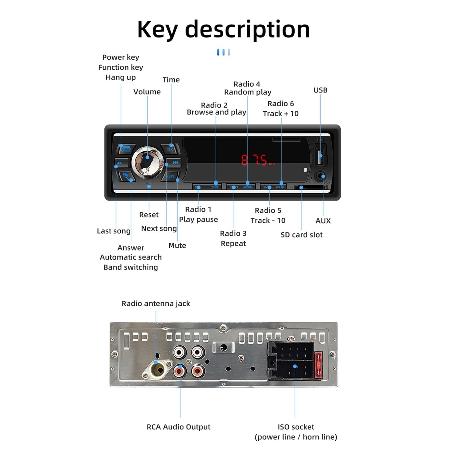 Car MP3 Player Stereo Built-in Microphone Wireless Multimedia FM Radio