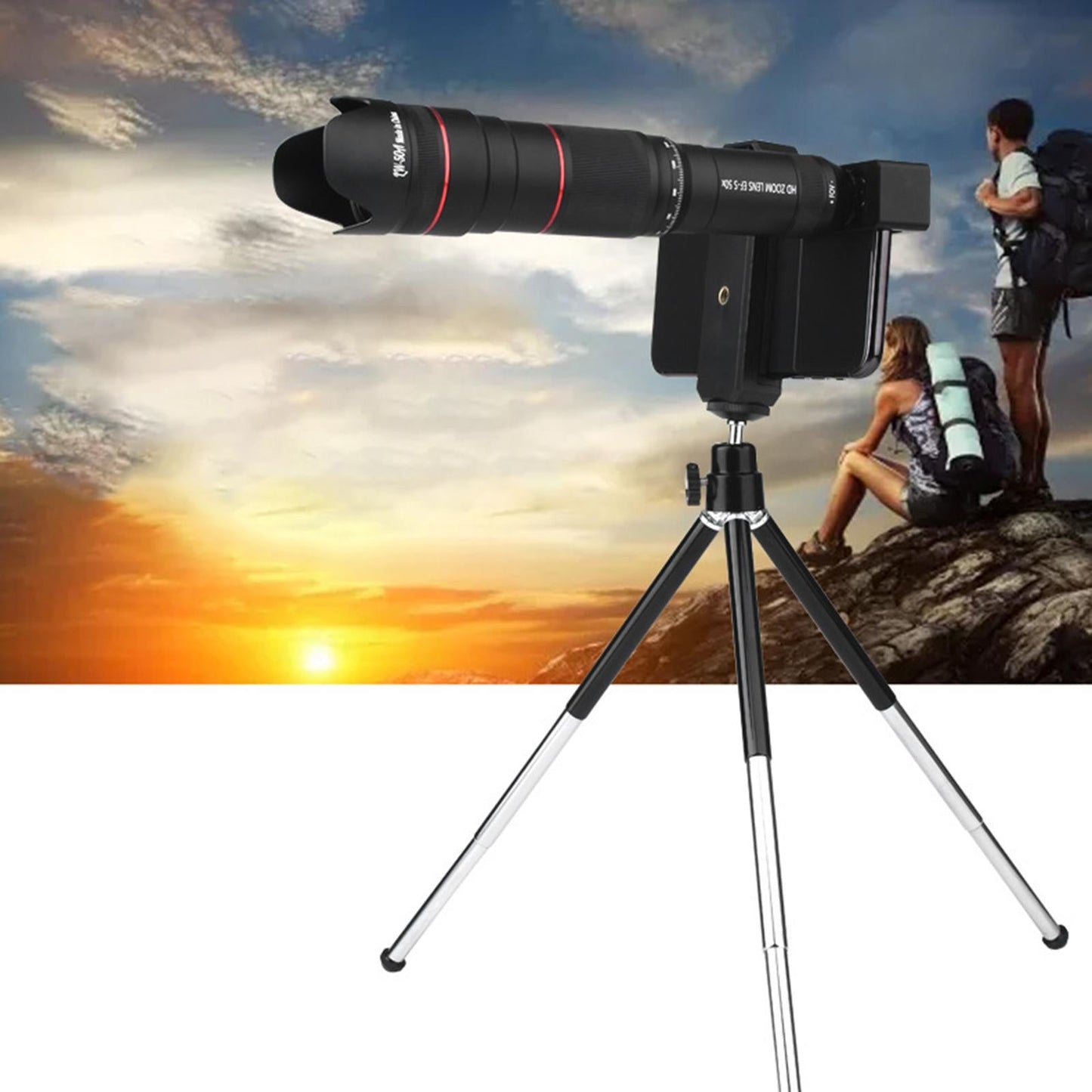 Zoom Optical HD Lens Monocular Telescope Tripod Clip for Cell Phone 50X