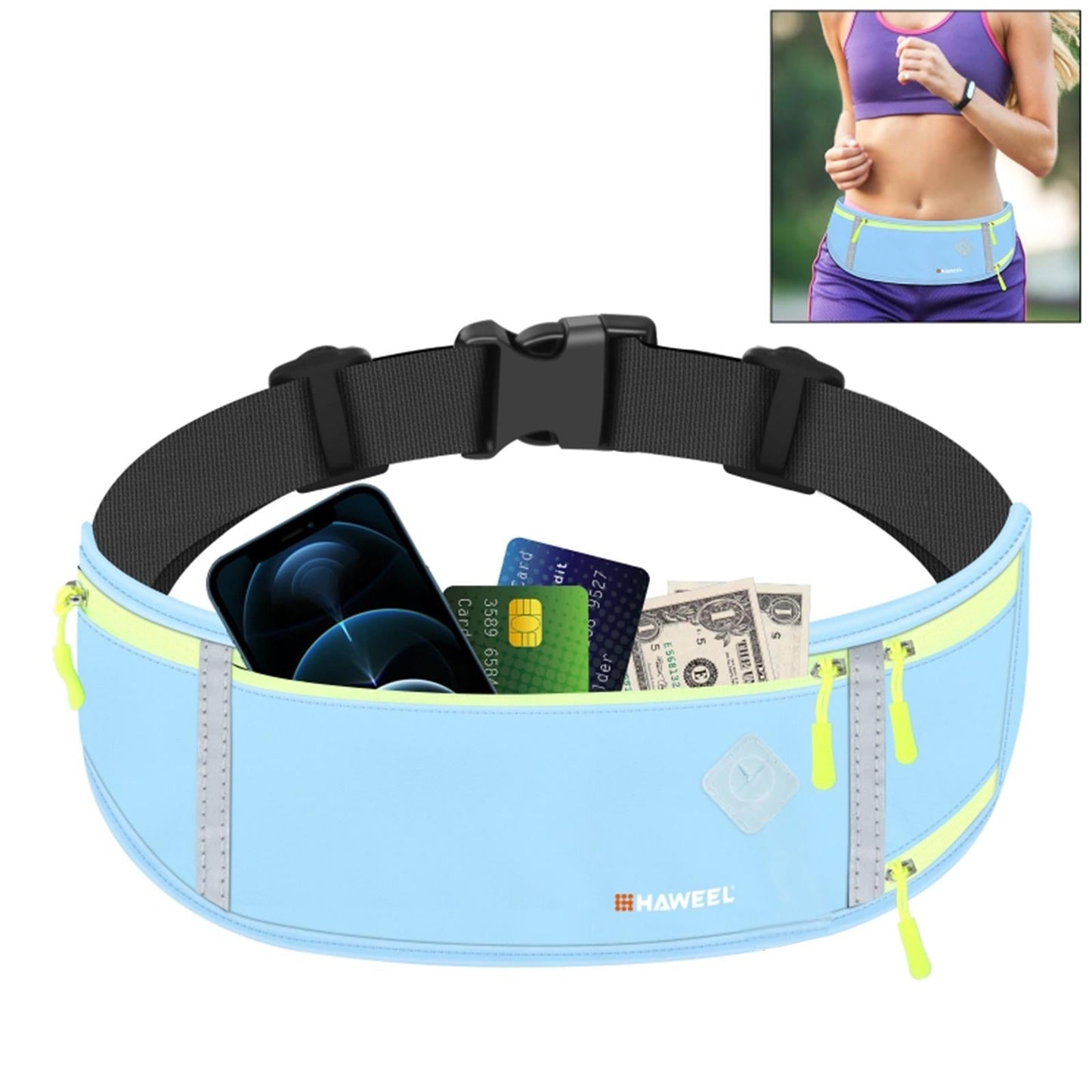 Running Belt Fanny Pack Slim Belt for Dog Walking Biking Shopping Water Blue