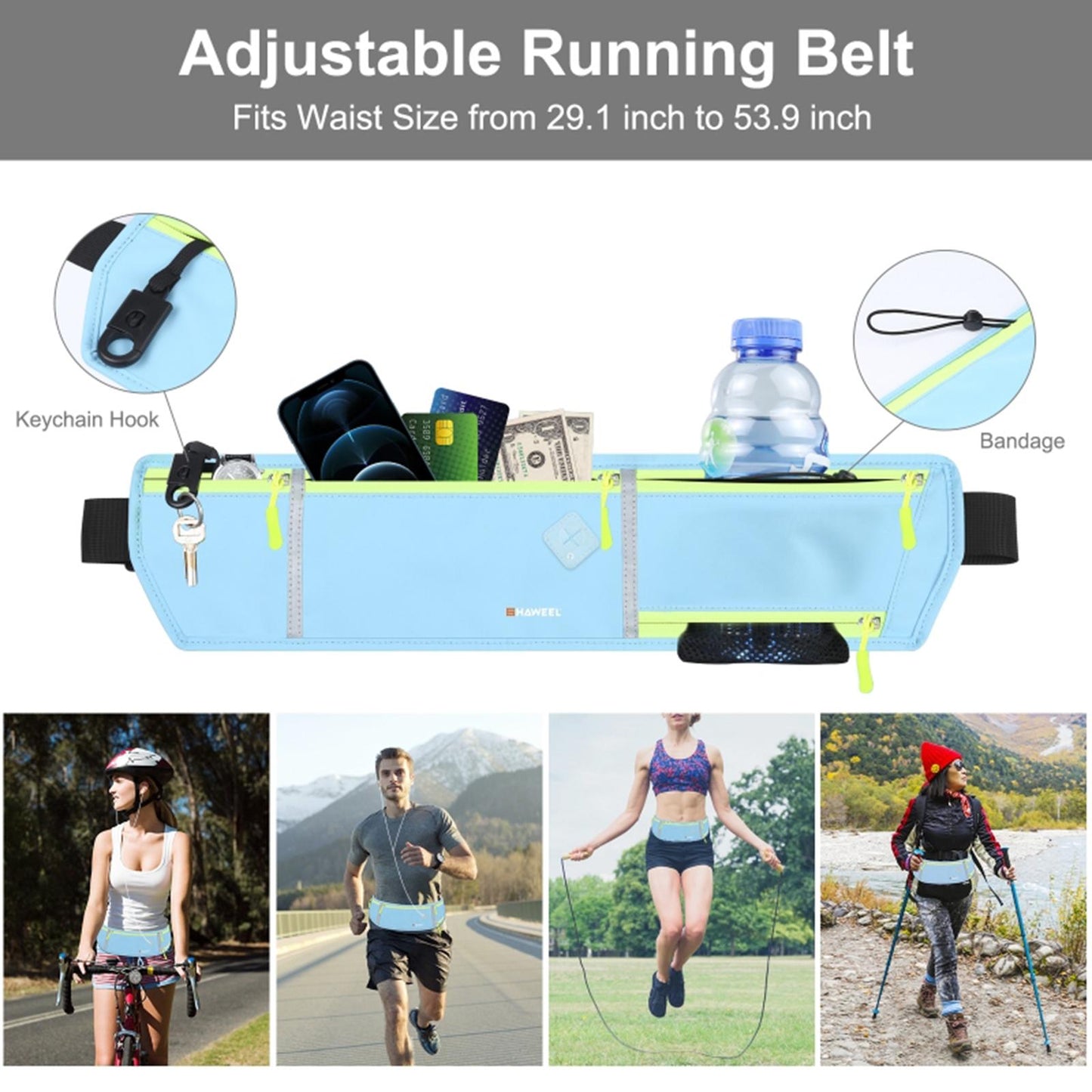 Running Belt Fanny Pack Slim Belt for Dog Walking Biking Shopping Water Blue