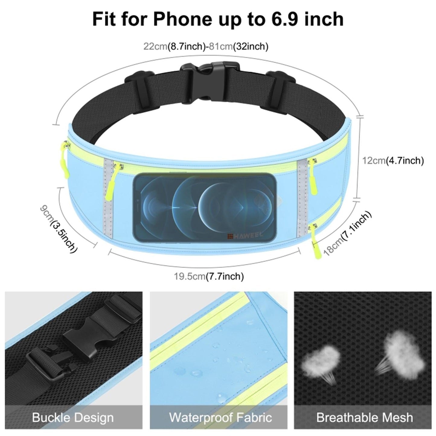 Running Belt Fanny Pack Slim Belt for Dog Walking Biking Shopping Water Blue