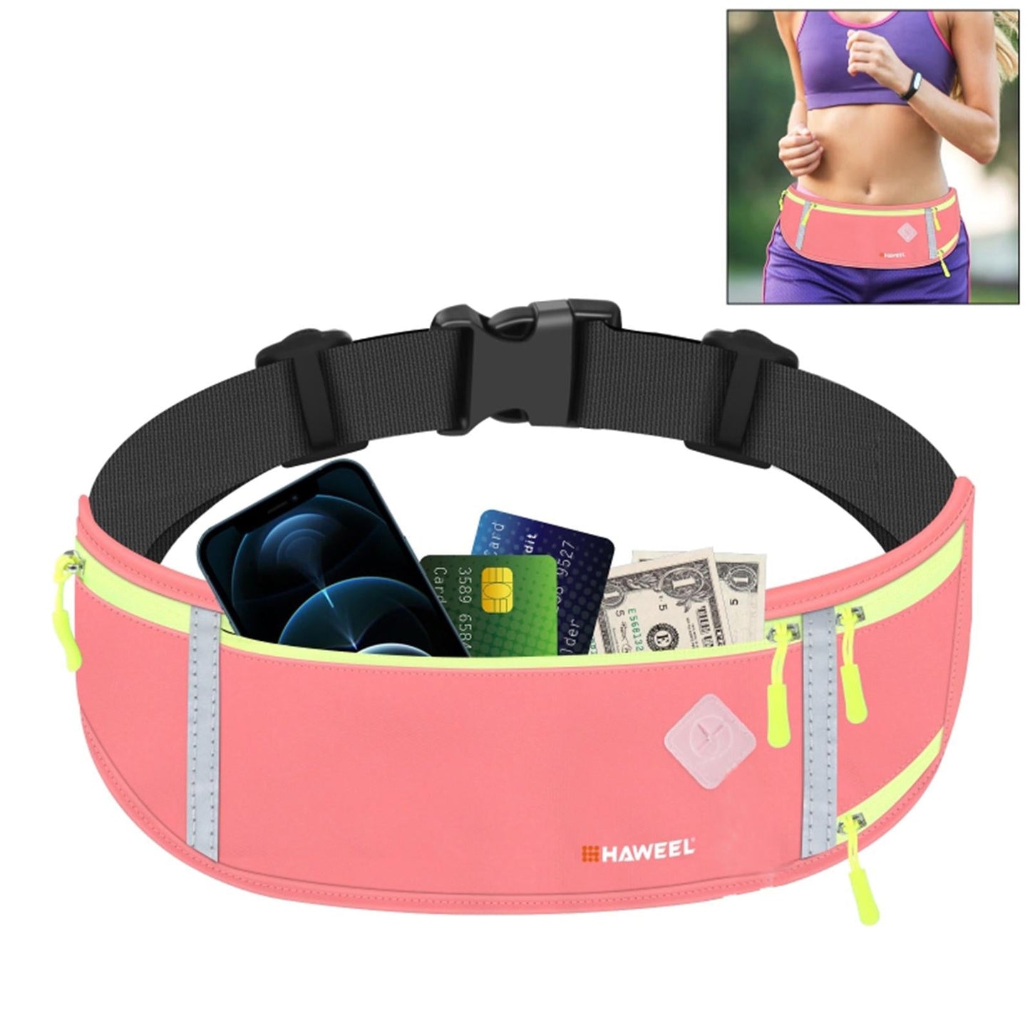 Running Belt Fanny Pack Slim Belt for Dog Walking Biking Shopping Water Pink