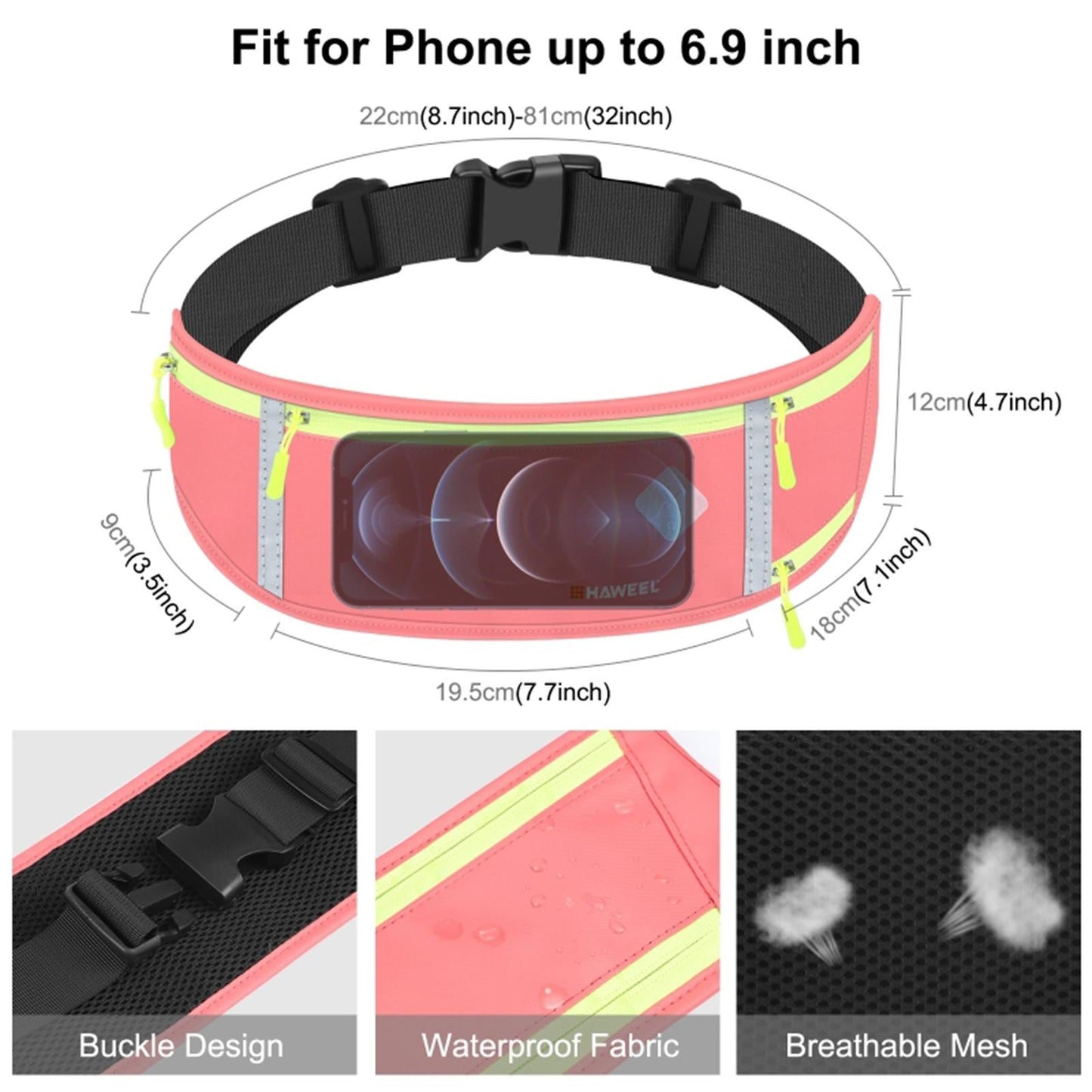 Running Belt Fanny Pack Slim Belt for Dog Walking Biking Shopping Water Pink