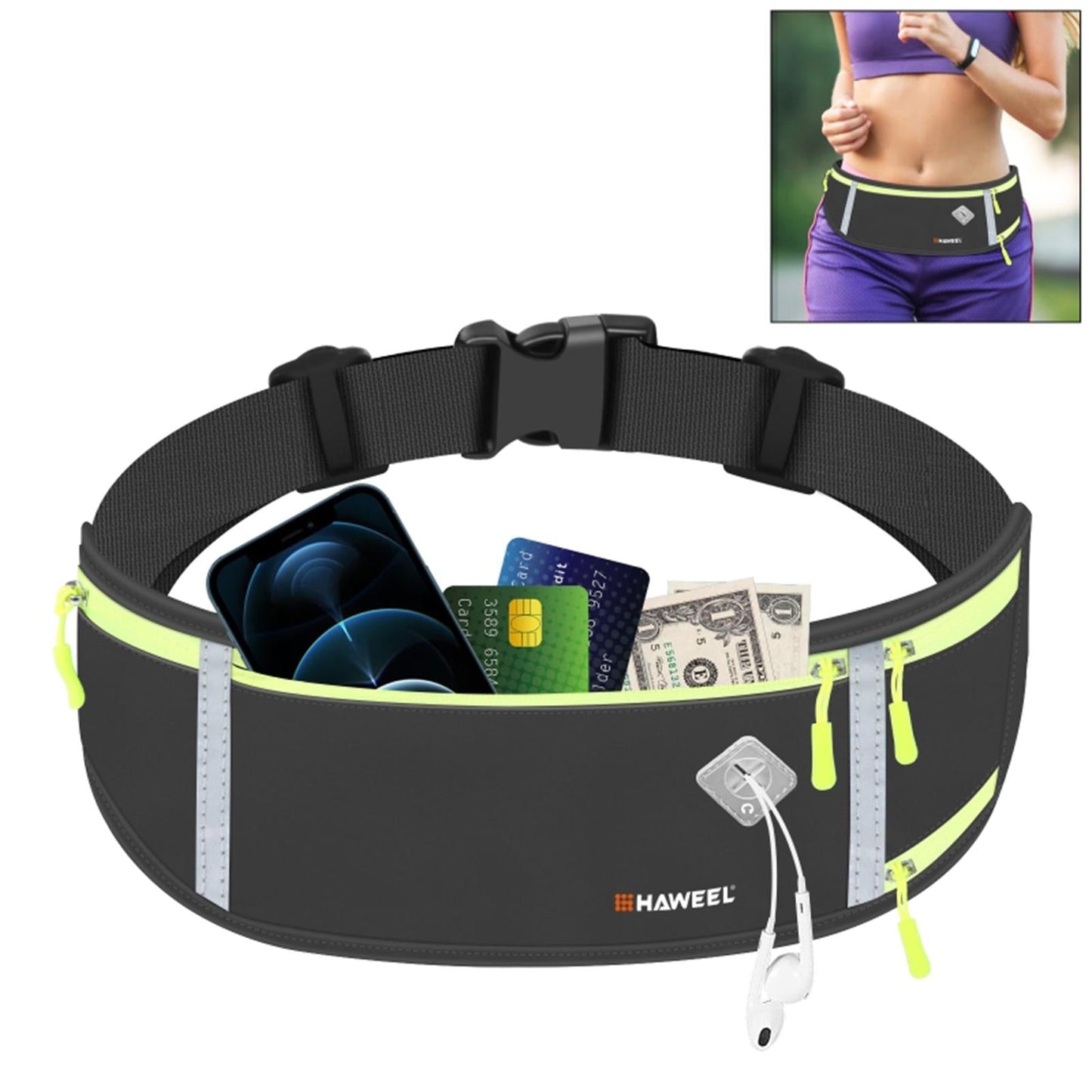 Running Belt Fanny Pack Slim Belt for Dog Walking Biking Shopping Water Black