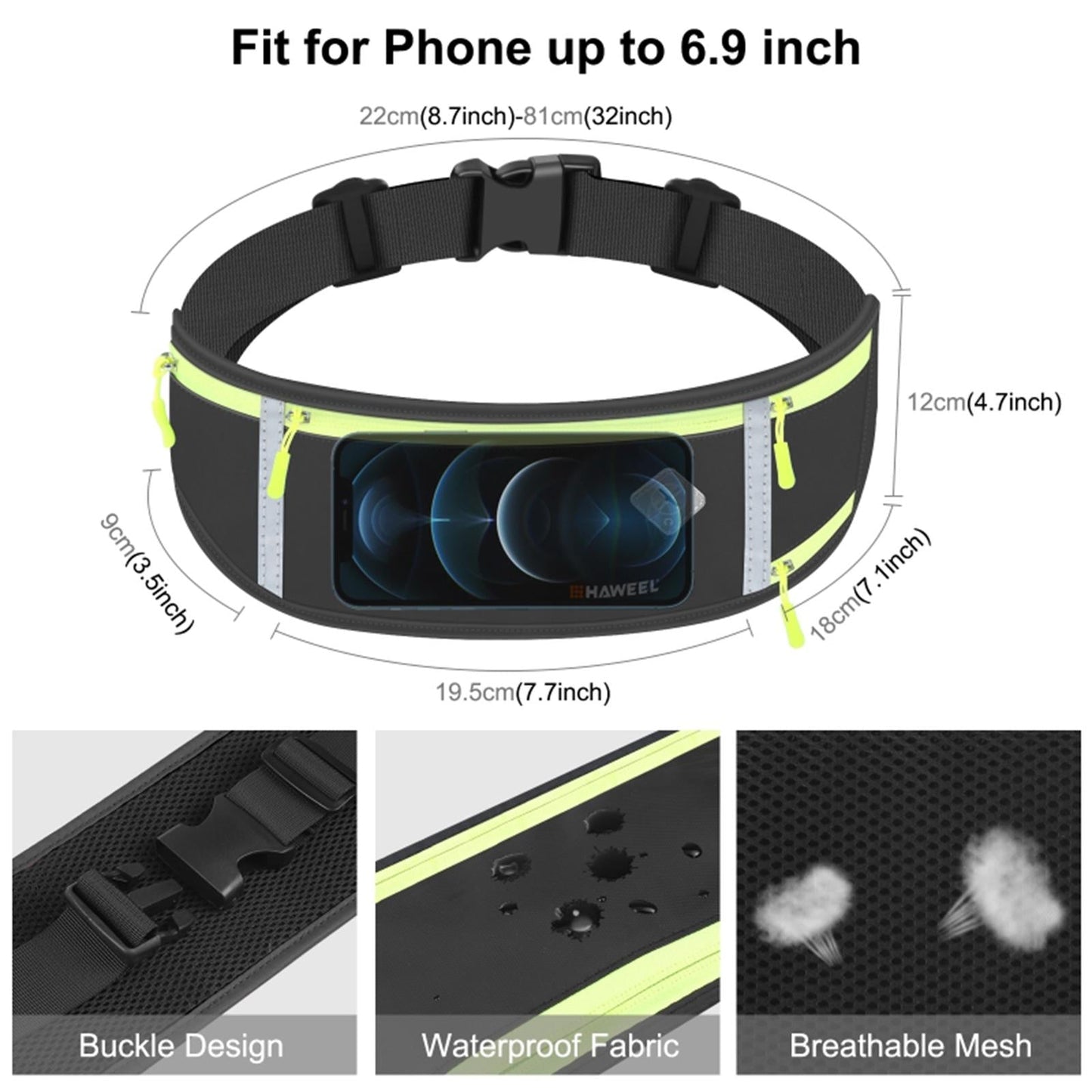 Running Belt Fanny Pack Slim Belt for Dog Walking Biking Shopping Water Black