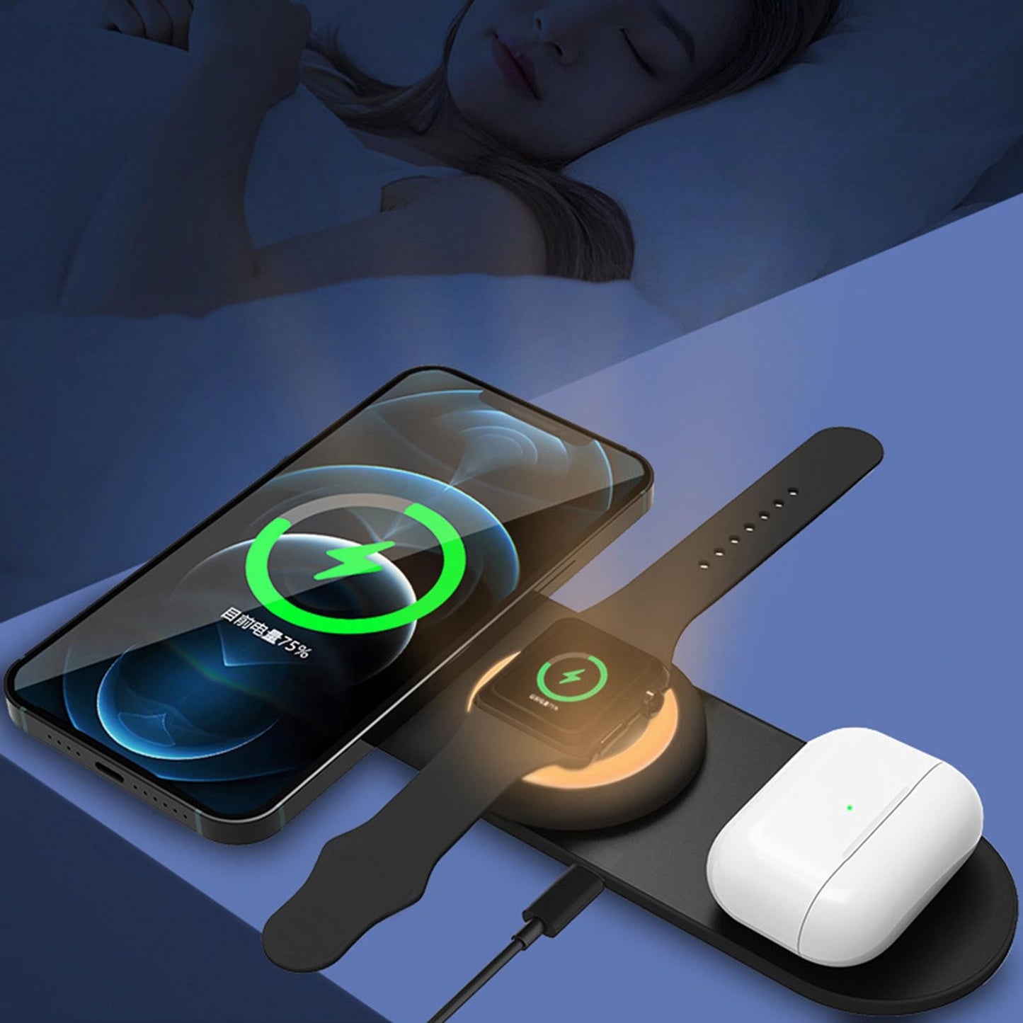 3 in 1 Foldable Wireless Charger Charging Dock Station Easy Install