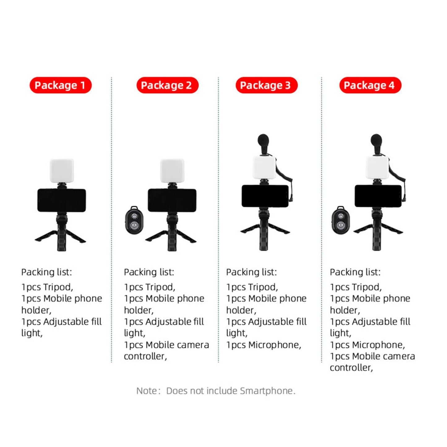 Universal Handheld Vlogging Kit Phone Vlog Kit Filming with LED Fill Light 3 Pieces