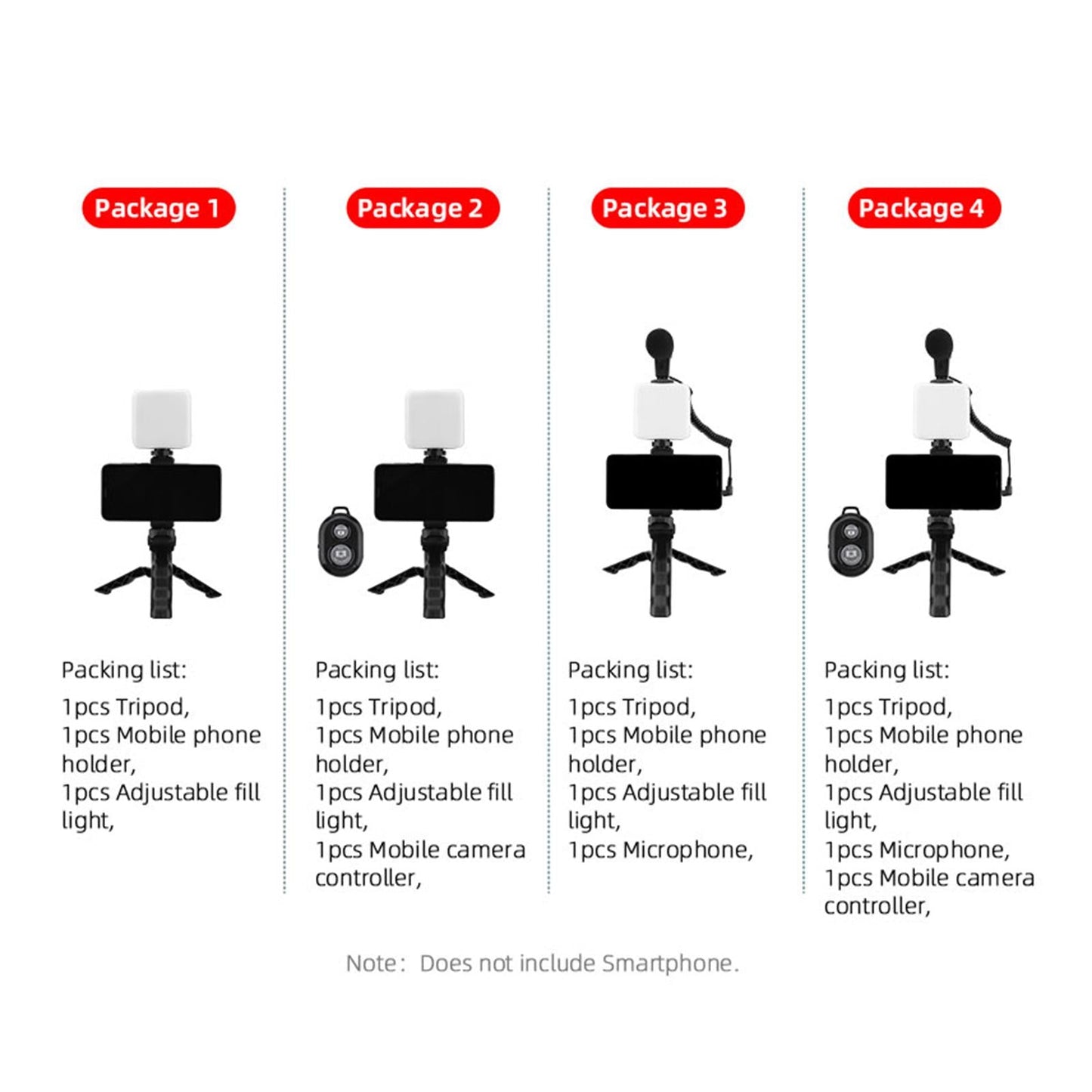 Universal Handheld Vlogging Kit Phone Vlog Kit Filming with LED Fill Light 4pcs with Remote