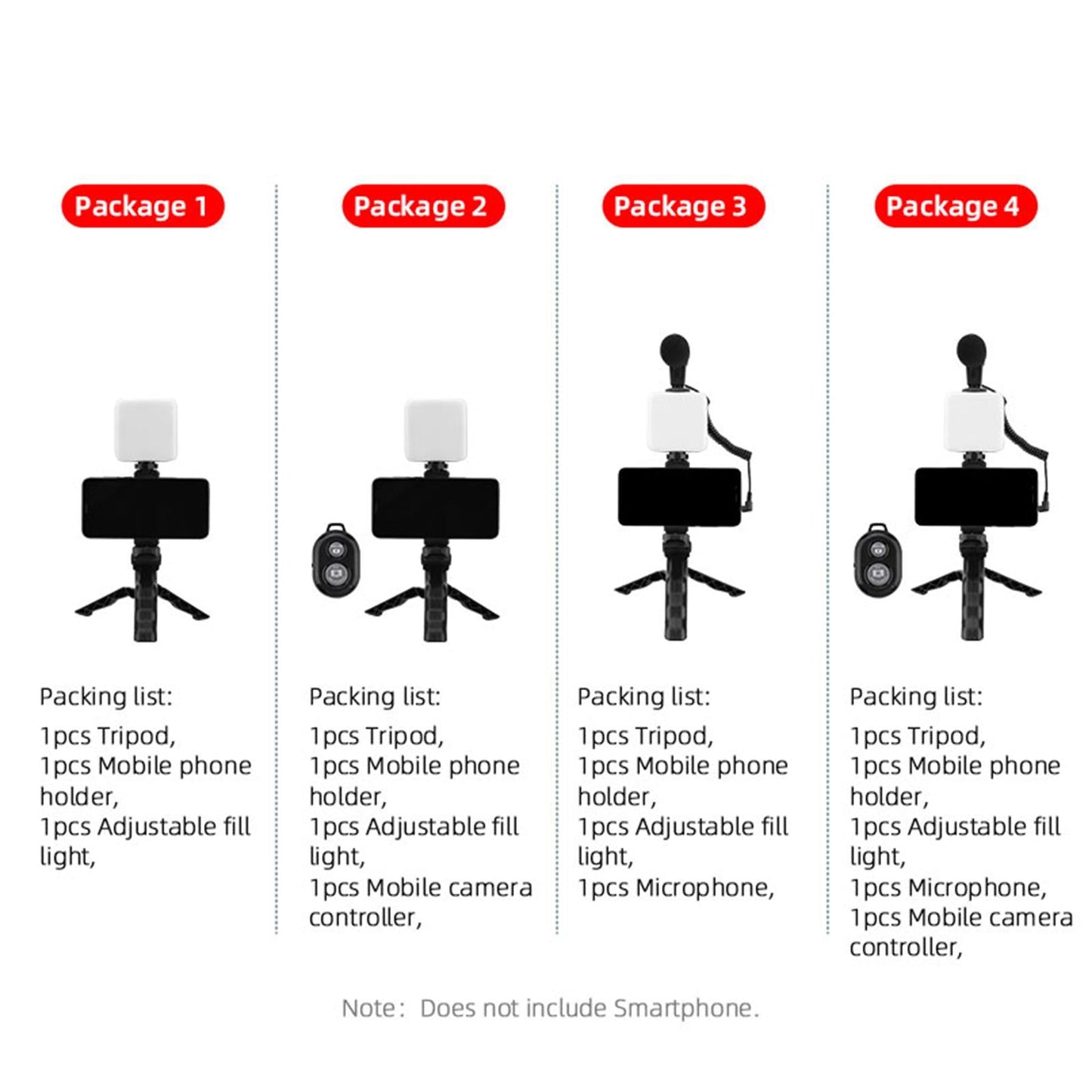 Universal Handheld Vlogging Kit Phone Vlog Kit Filming with LED Fill Light 4pcs with Mic