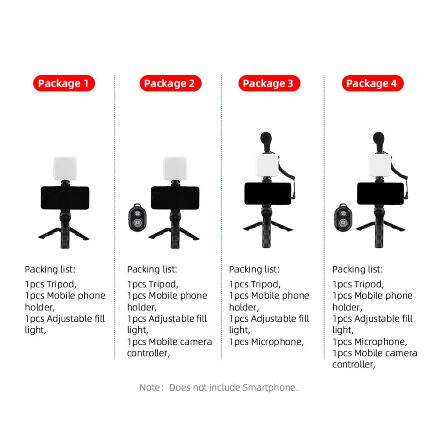 Universal Handheld Vlogging Kit Phone Vlog Kit Filming with LED Fill Light 5 Pieces in 1 Set