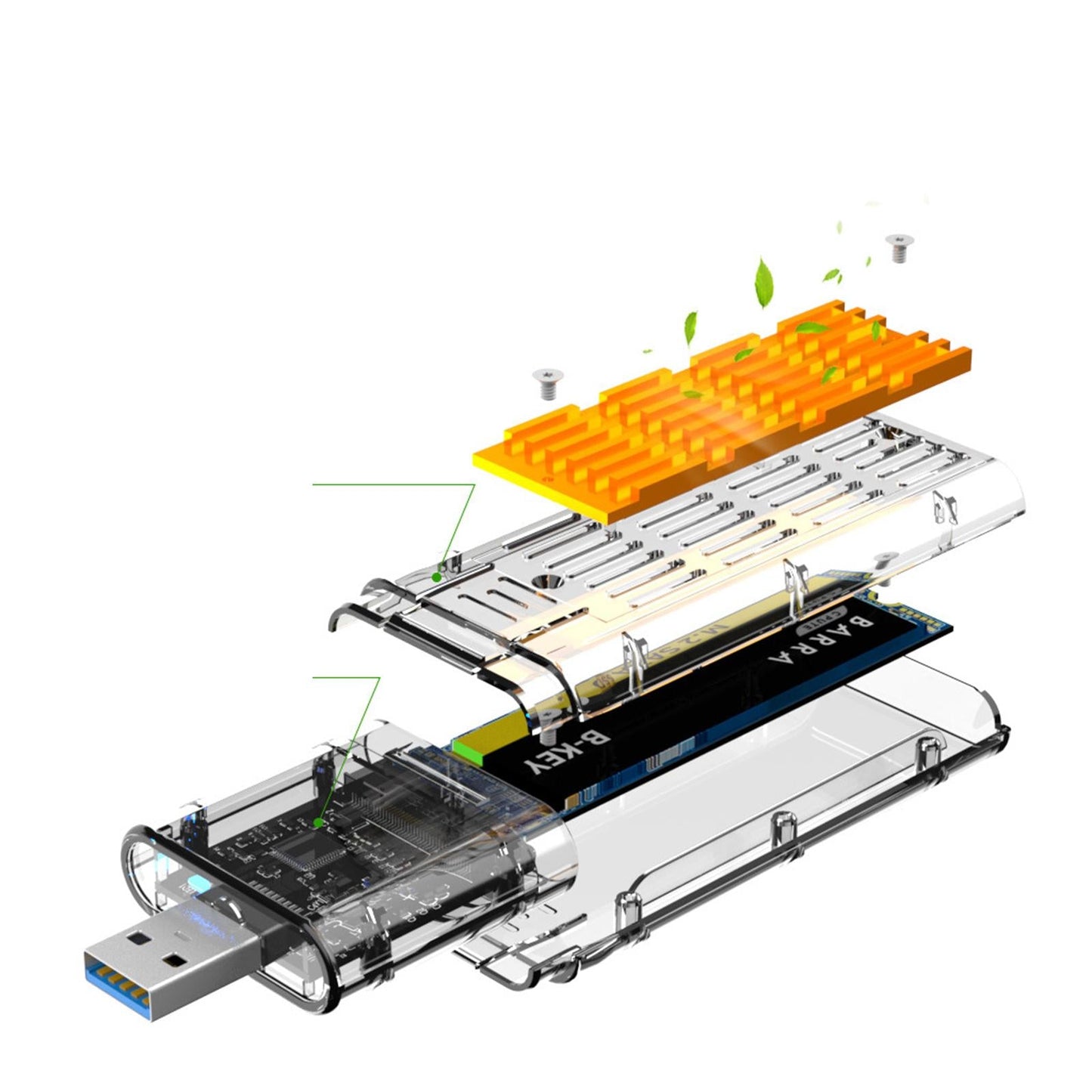 SSD to SATA 5 Gbps Hard Drive Enclosure Plug and Play External Perspective Golden