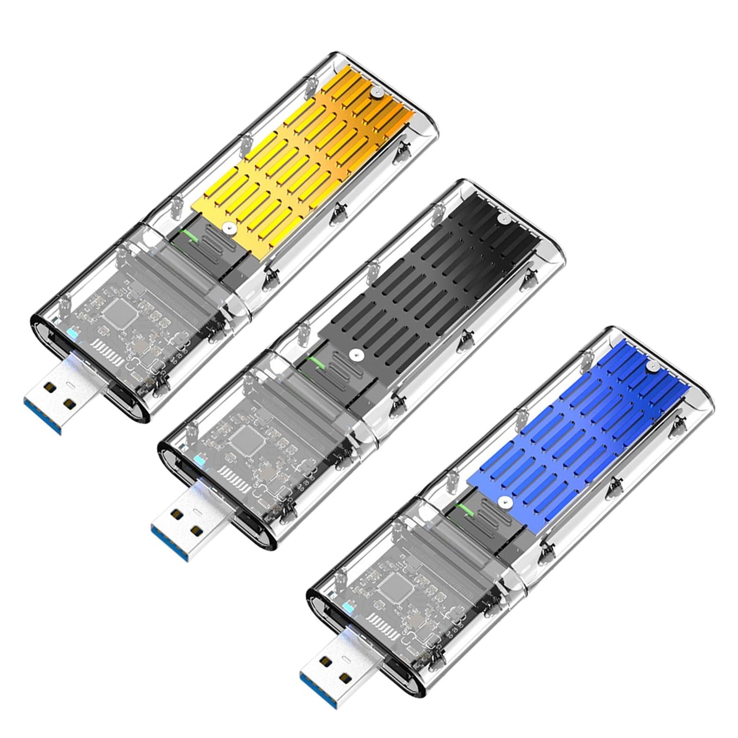 SSD to SATA 5 Gbps Hard Drive Enclosure Plug and Play External Perspective Golden