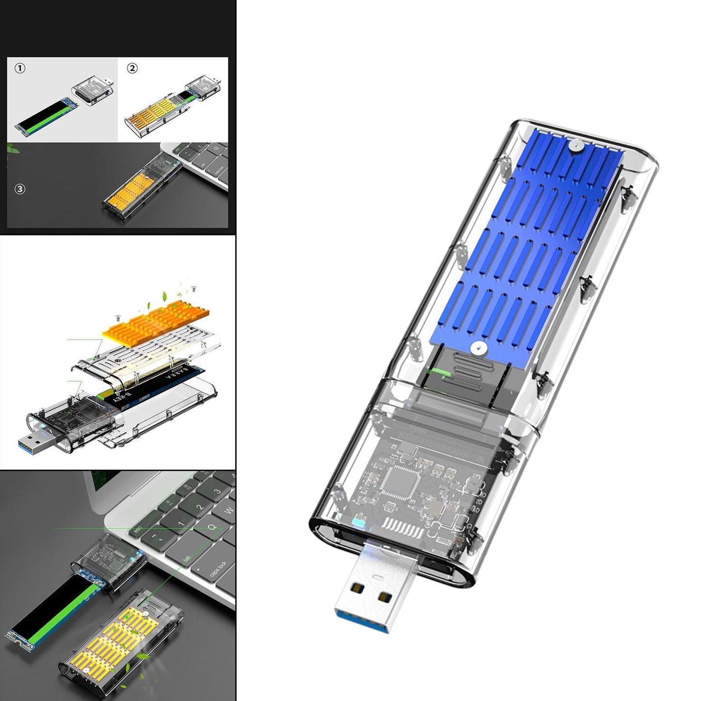 SSD to SATA 5 Gbps Hard Drive Enclosure Plug and Play External Perspective Blue