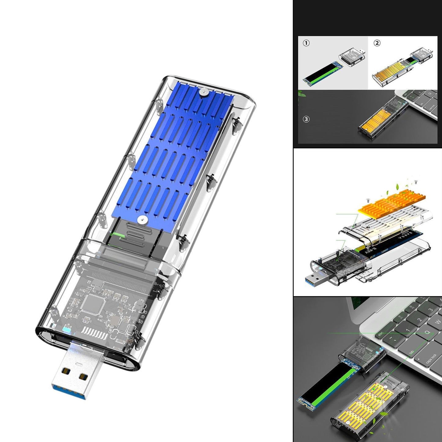 SSD to SATA 5 Gbps Hard Drive Enclosure Plug and Play External Perspective Blue
