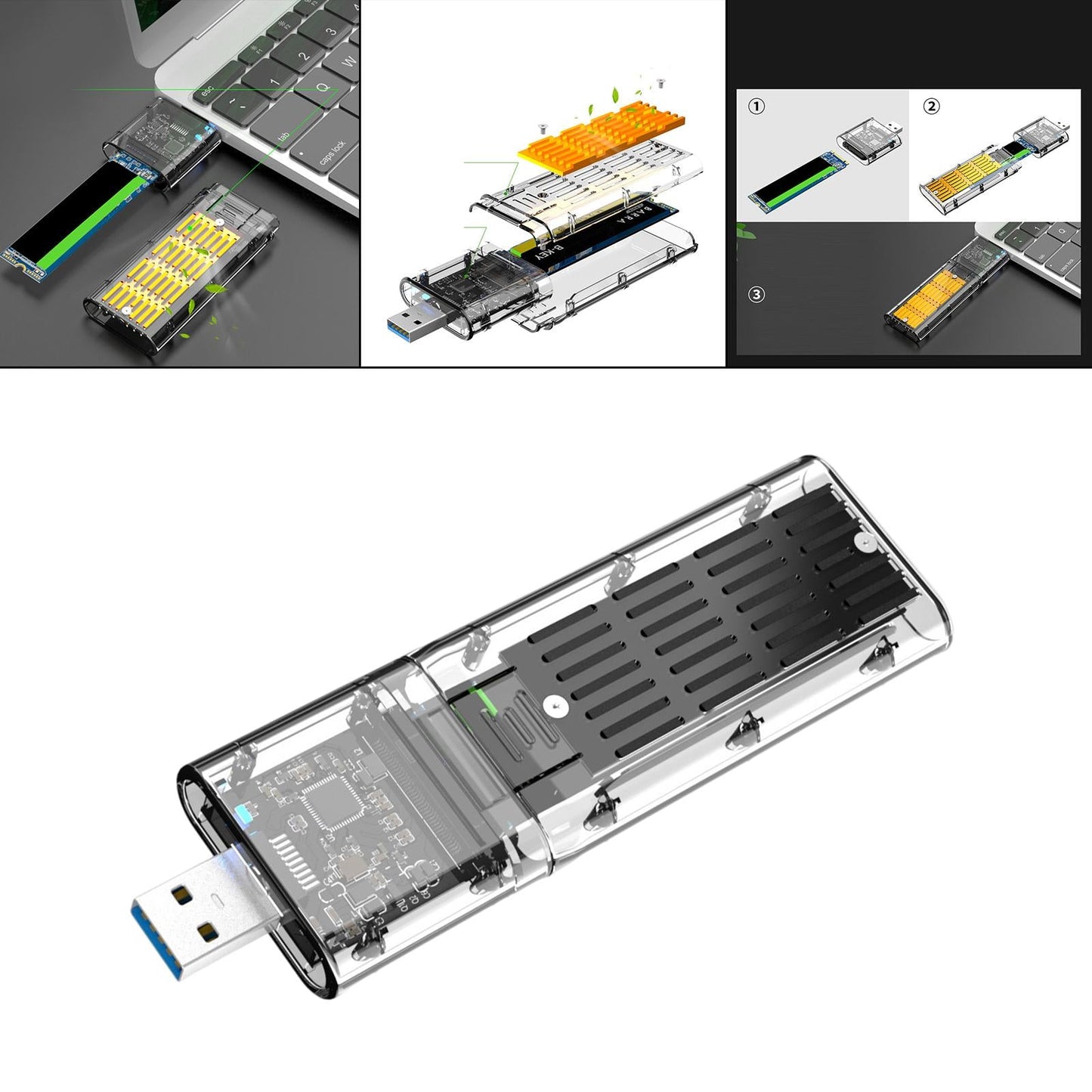 SSD to SATA 5 Gbps Hard Drive Enclosure Plug and Play External Perspective Black