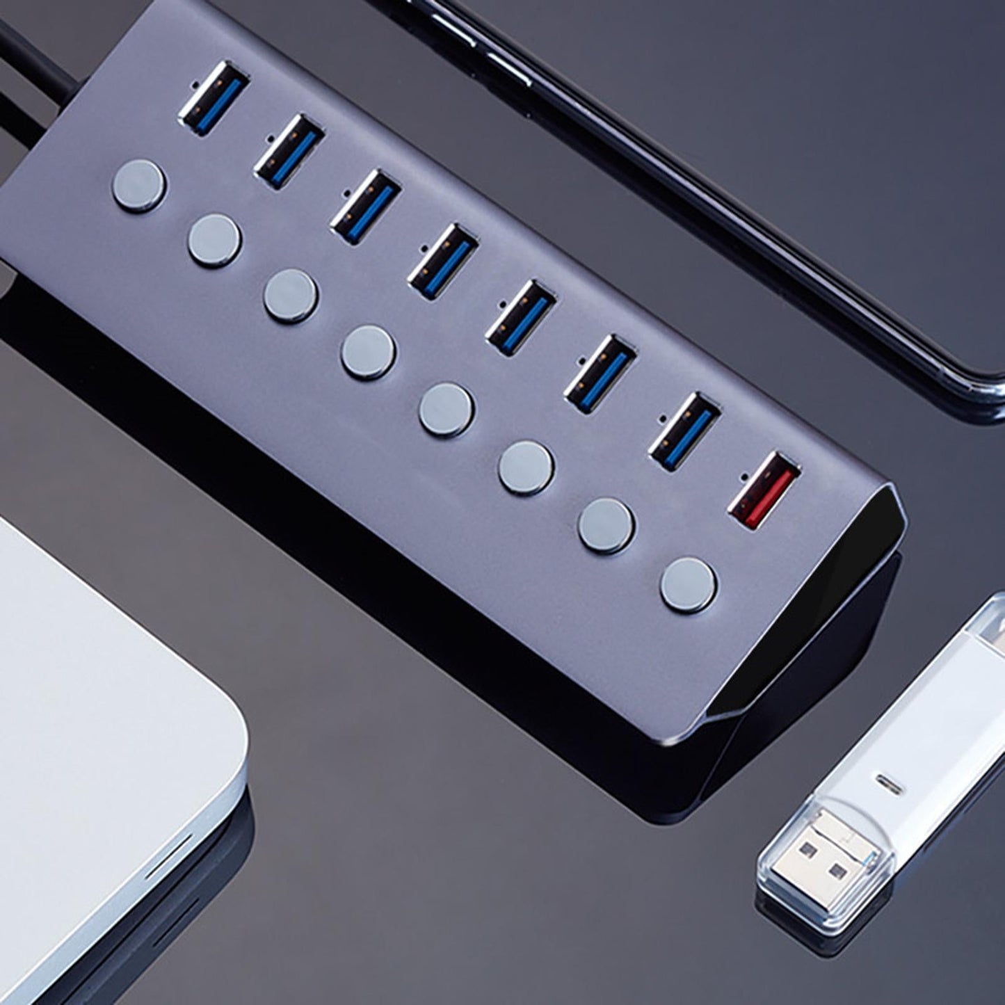 Powered 8-Ports USB 3.0 Hub USB Splitter 7 USB Data Ports Laptop PC Mouse