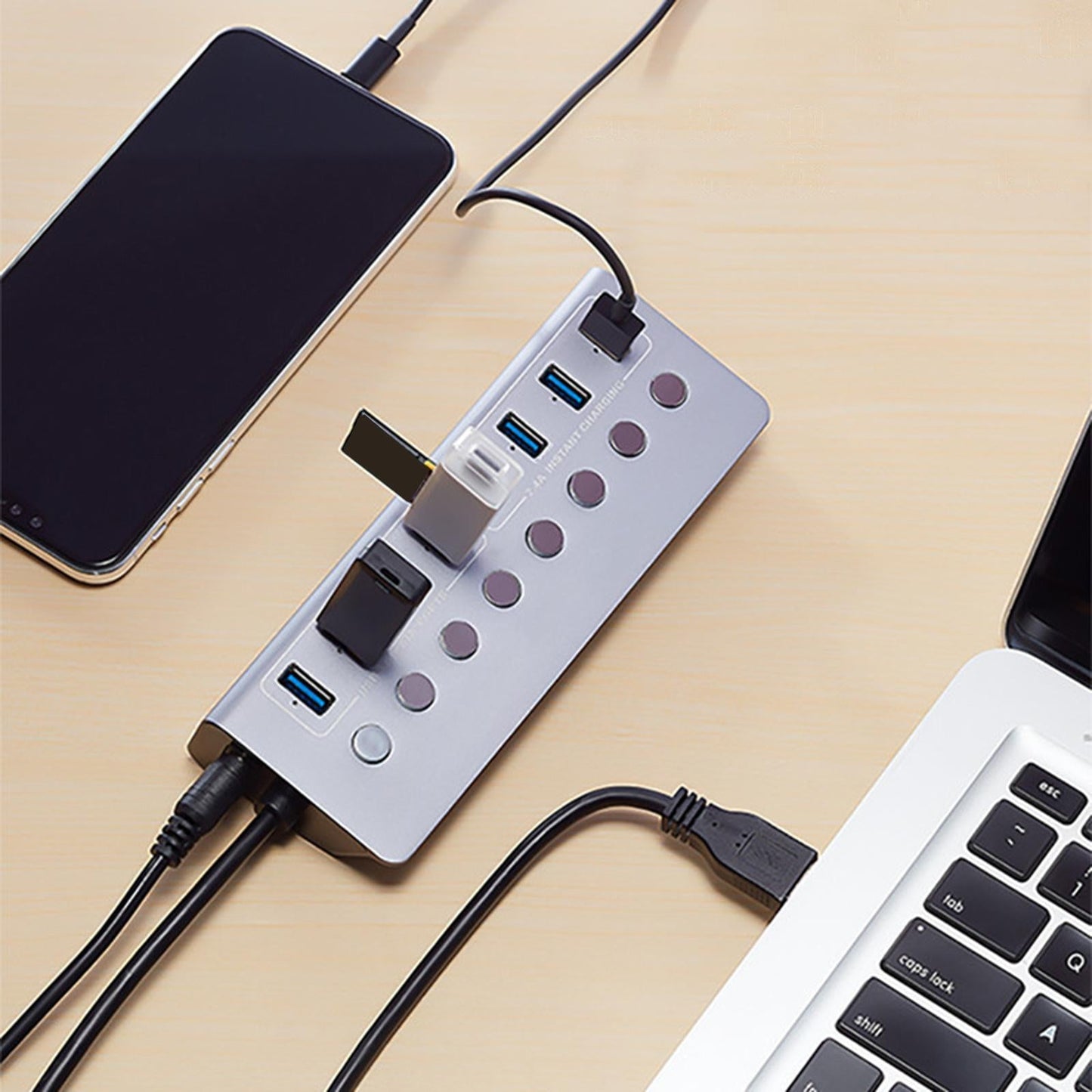 Powered 8-Ports USB 3.0 Hub USB Splitter 7 USB Data Ports Laptop PC Mouse