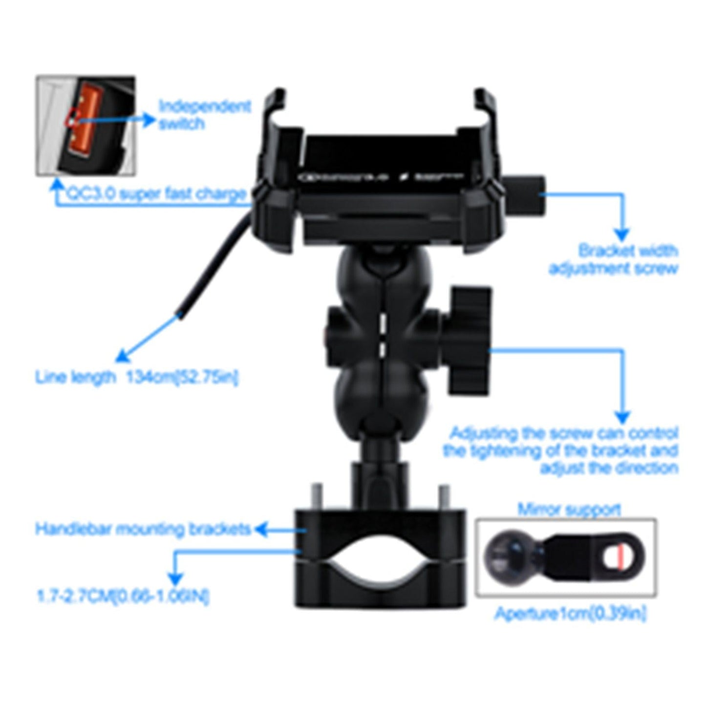 Motorcycle Smartphone Bracket for Cruiser Waterproof Intelligent Recognition Black