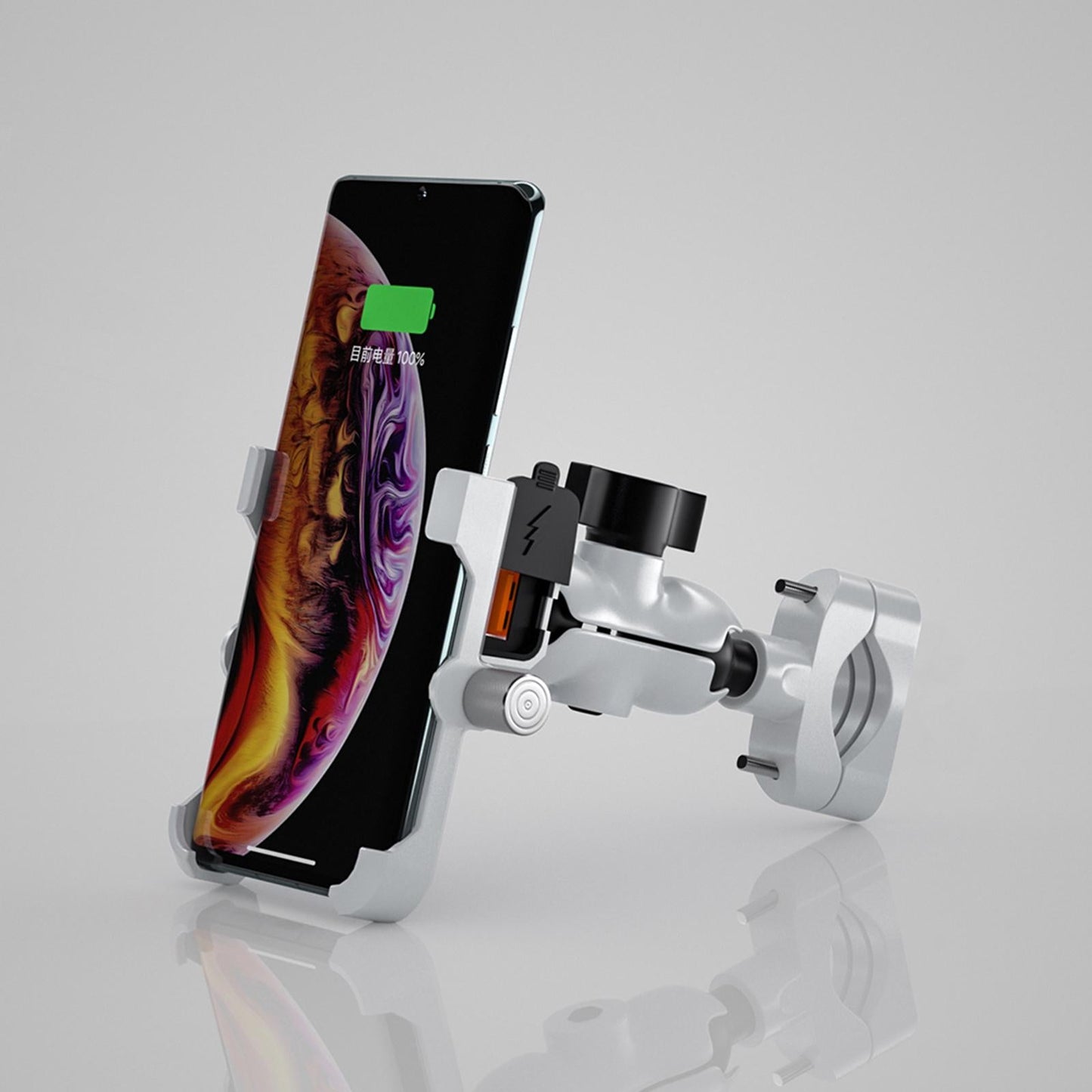 Motorcycle Smartphone Bracket for Cruiser Waterproof Intelligent Recognition Silver Gray