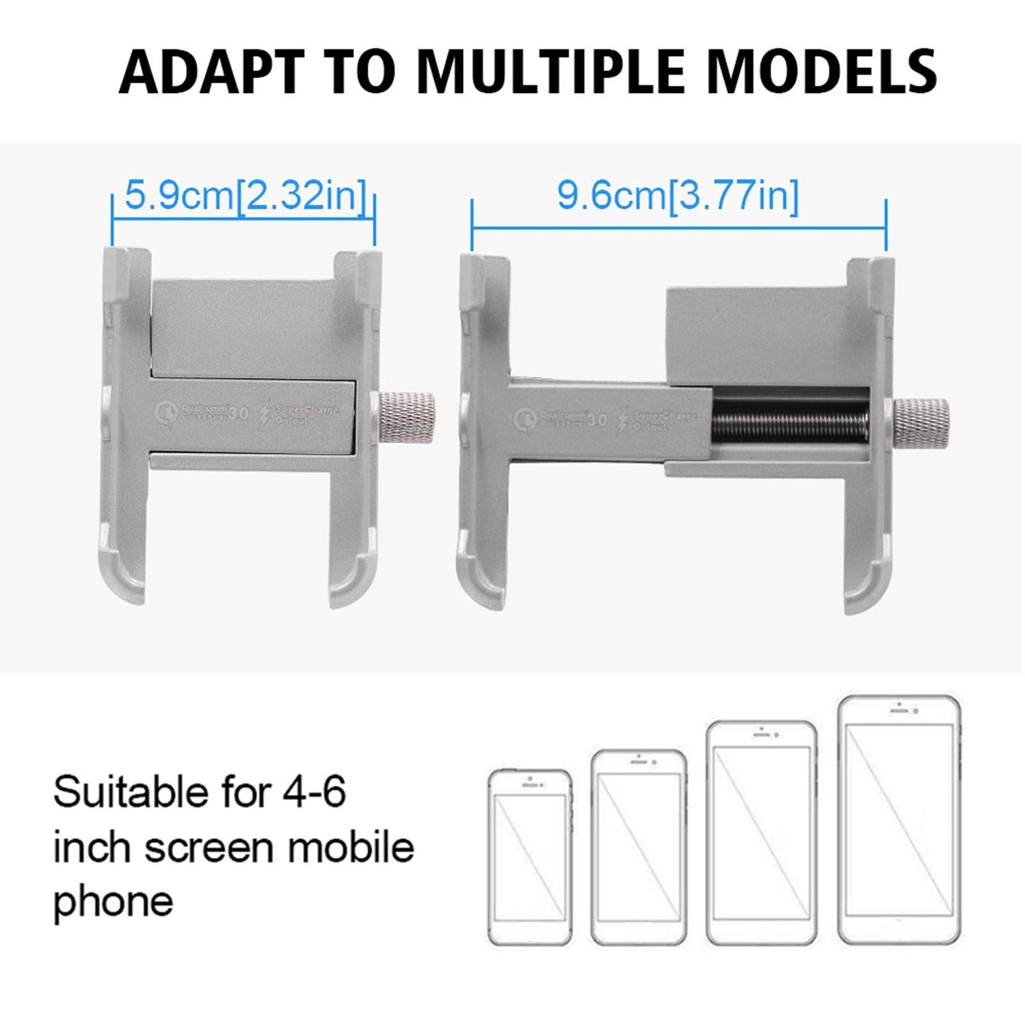 Motorcycle Smartphone Bracket for Cruiser Waterproof Intelligent Recognition Silver Gray