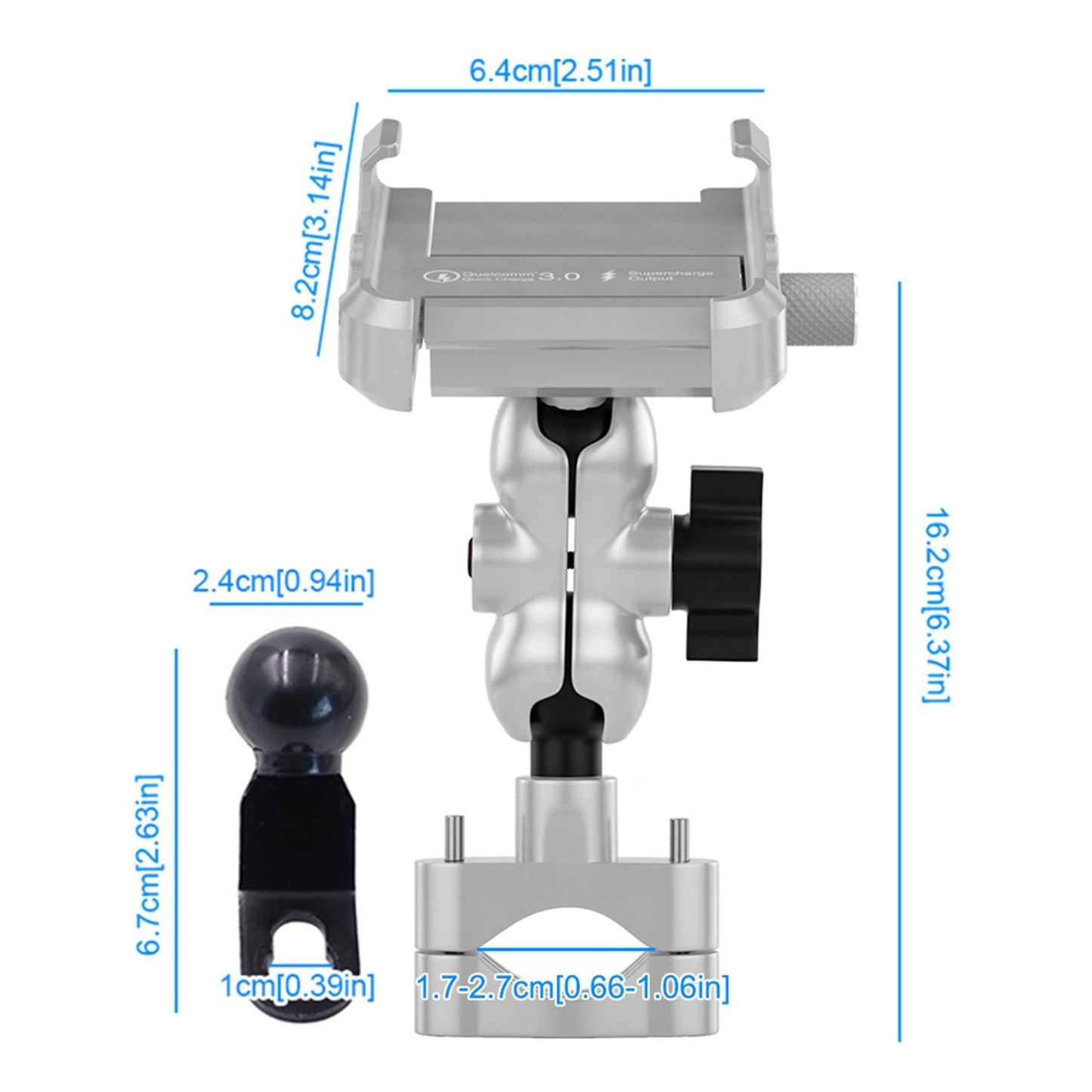 Motorcycle Smartphone Bracket for Cruiser Waterproof Intelligent Recognition Silver Gray