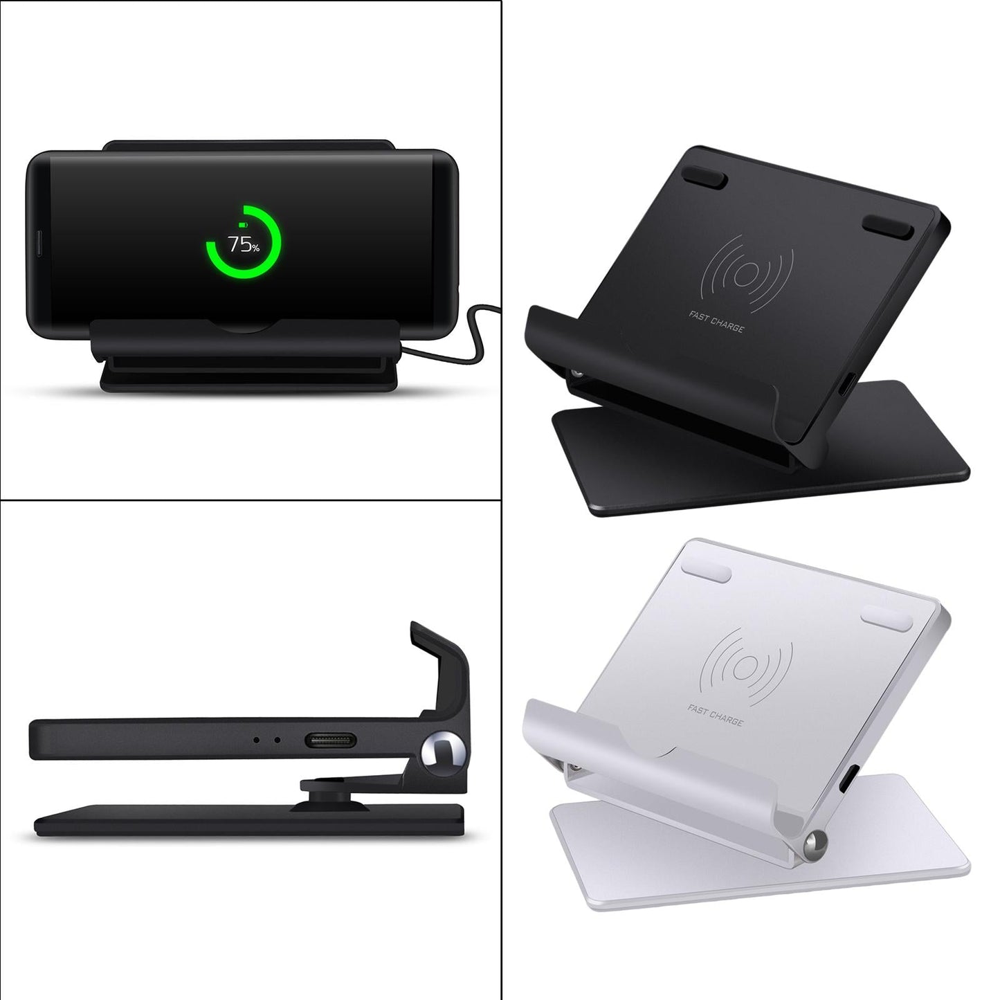 Wireless Charger Mount 10W/7.5W/5W Phone Holders Home Smart Phones Black