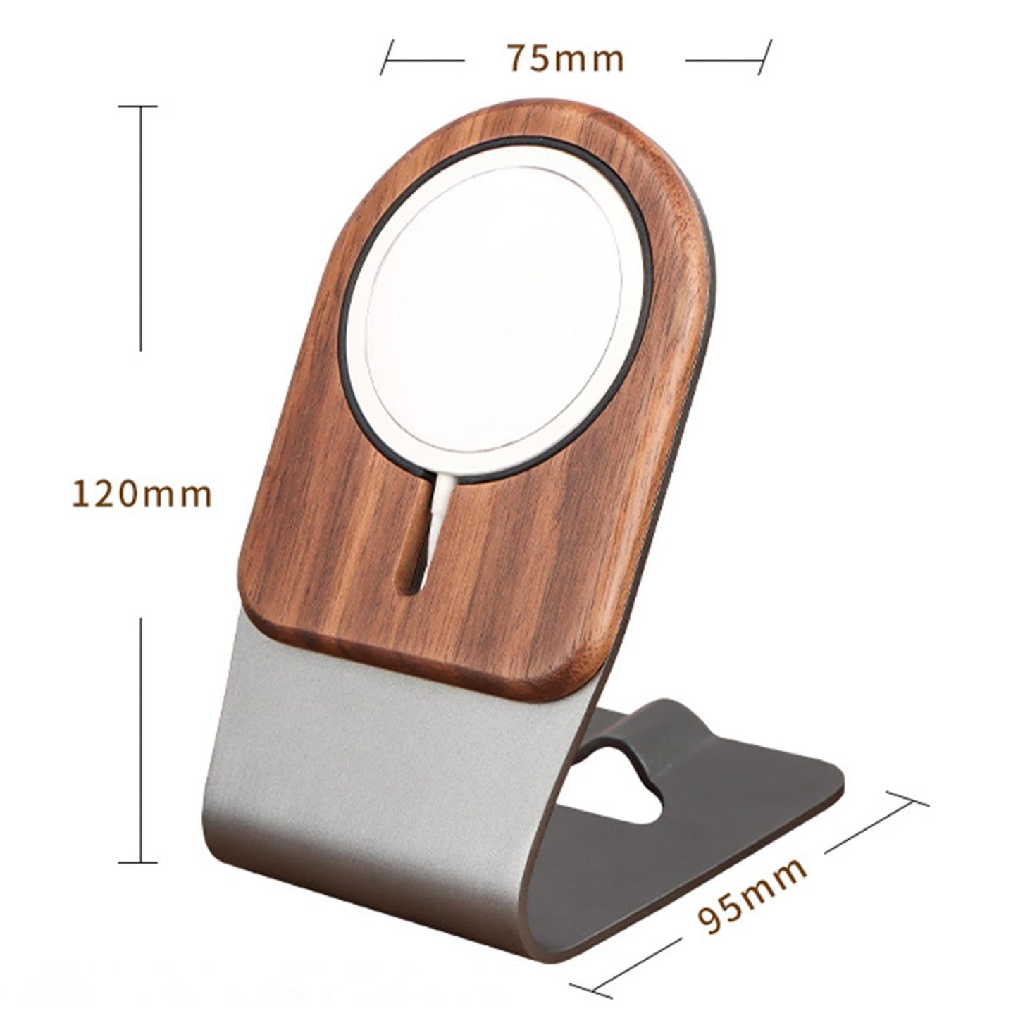 Phone Stand Portable Aluminum for MagSafe Charger MagSafe IS Not Included Gray Peach wood