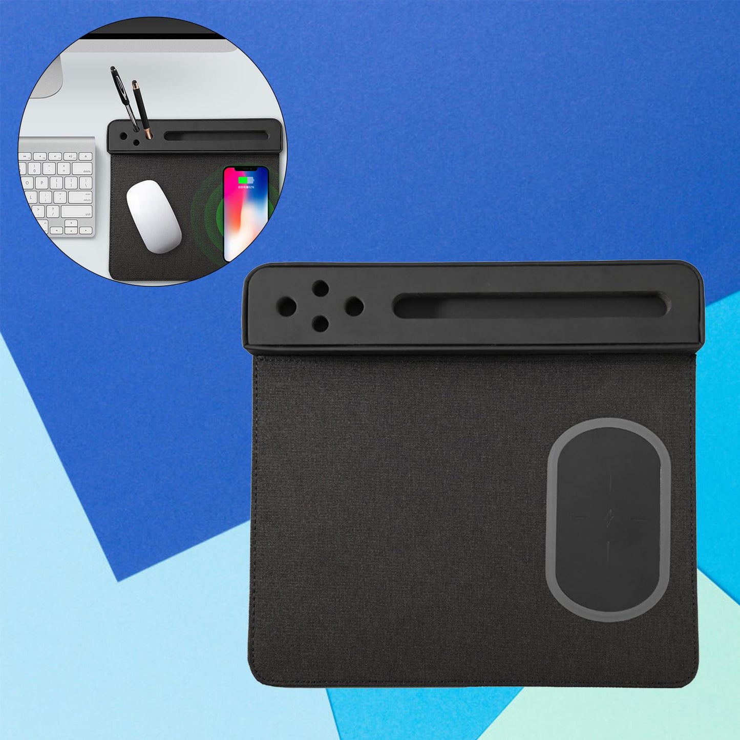 Wireless Charging Mousepad Creative Computer Mat for Phones Gaming PC Laptop 270x250x30mm Black Slot