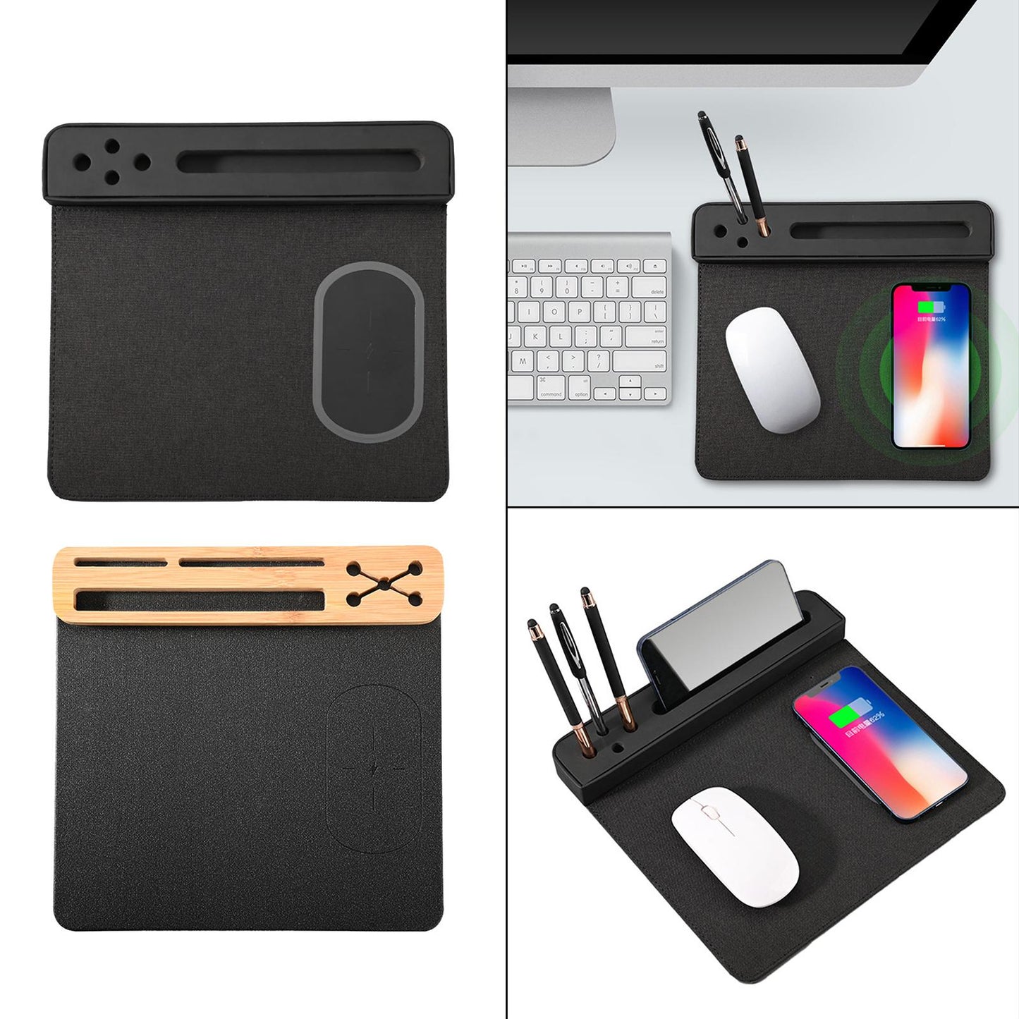 Wireless Charging Mousepad Creative Computer Mat for Phones Gaming PC Laptop 270x250x30mm Black Slot