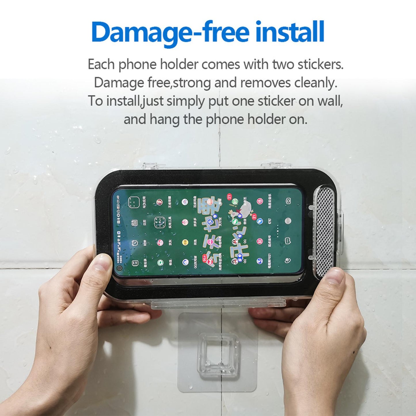Waterproof Anti-Fog Clear Shower Wall Phone Holder Case Adhesive Punch-free