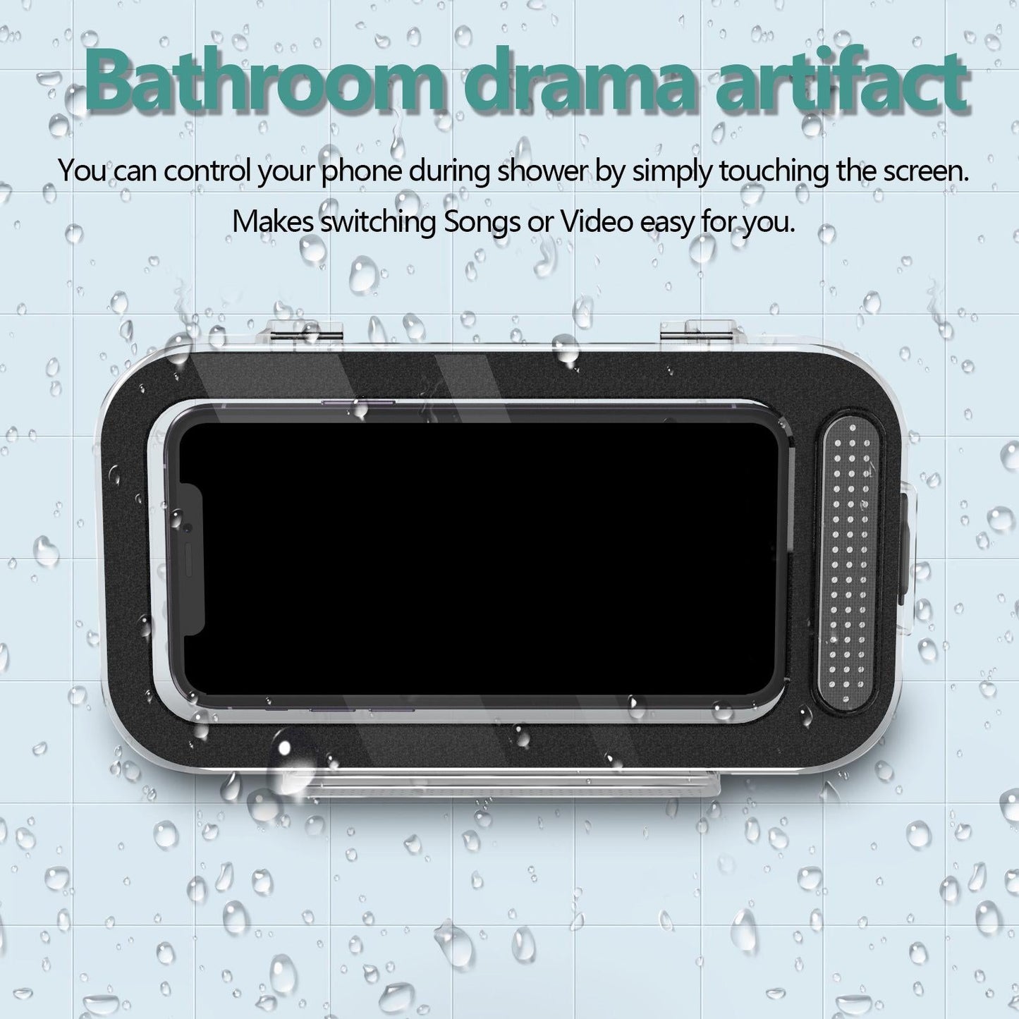 Waterproof Anti-Fog Clear Shower Wall Phone Holder Case Adhesive Punch-free