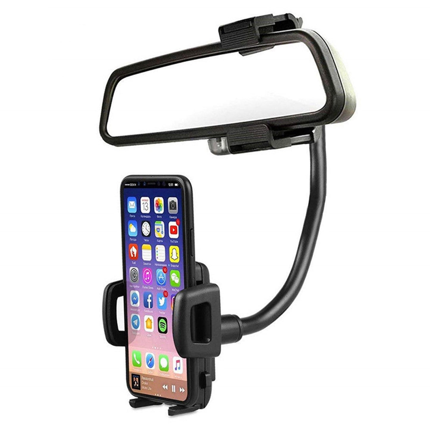 Car 360-degree Rearview Mirror Mount GPS Phone Holder Stand Adjustable