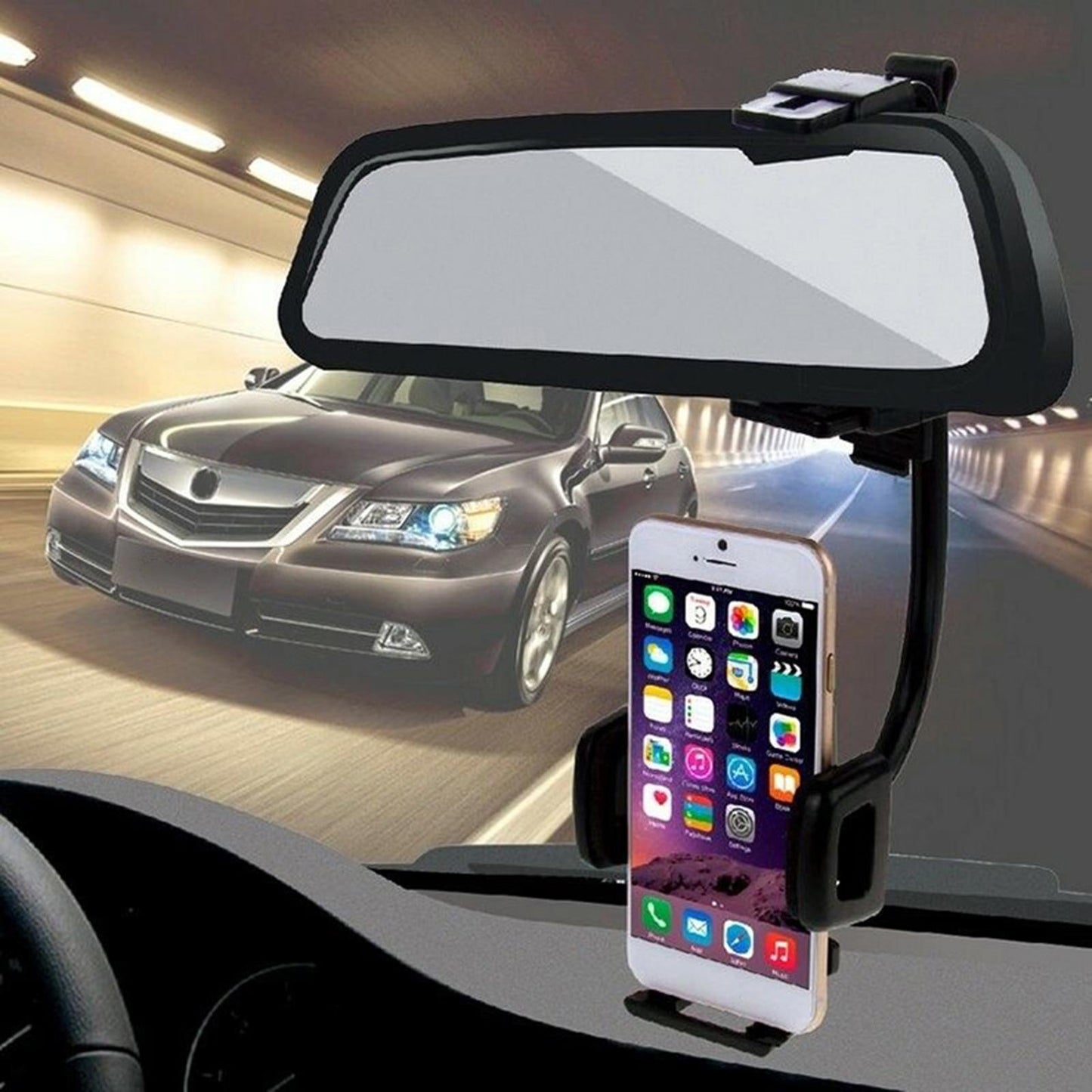 Car 360-degree Rearview Mirror Mount GPS Phone Holder Stand Adjustable